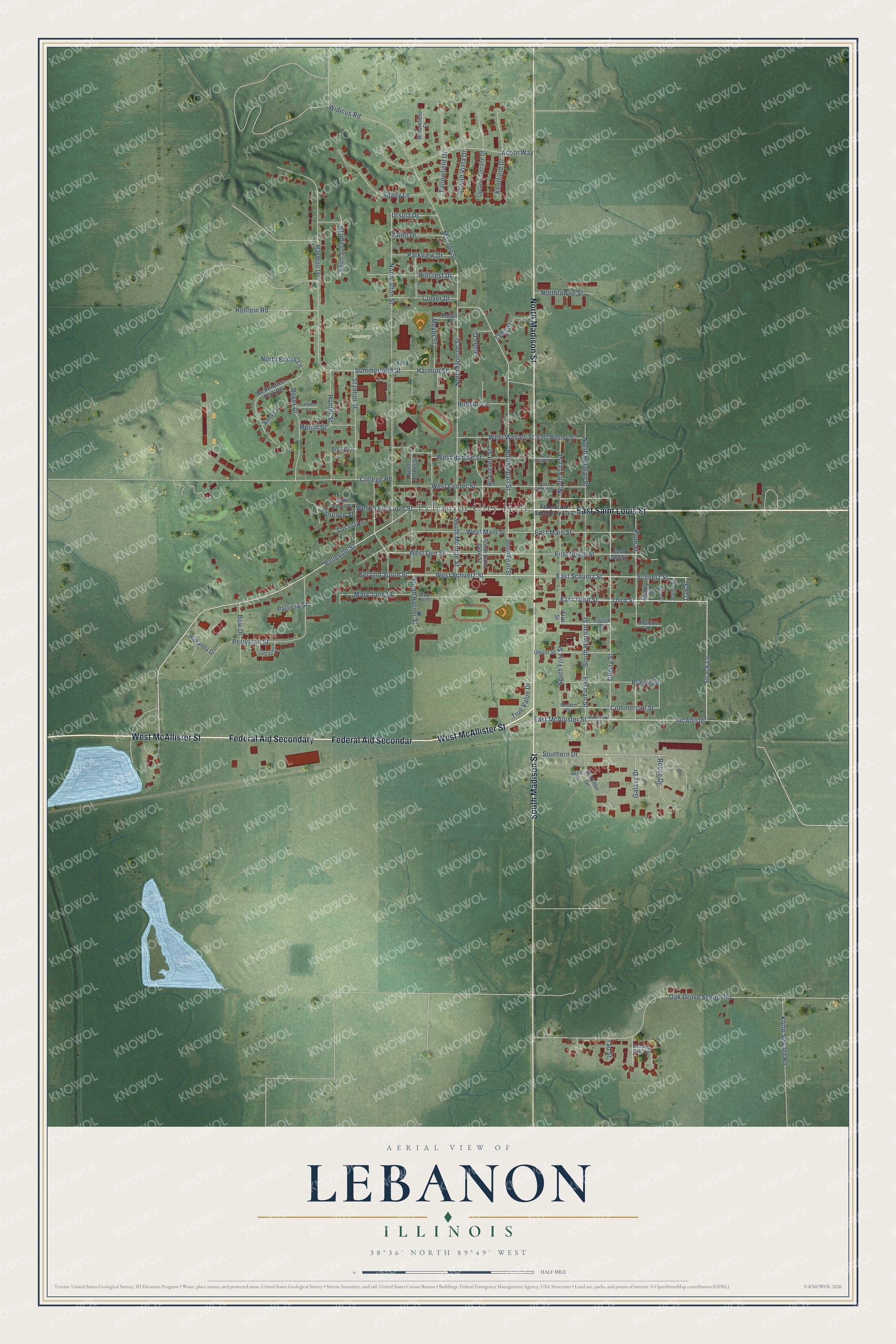 Watermarked full-map preview of Lebanon, Illinois