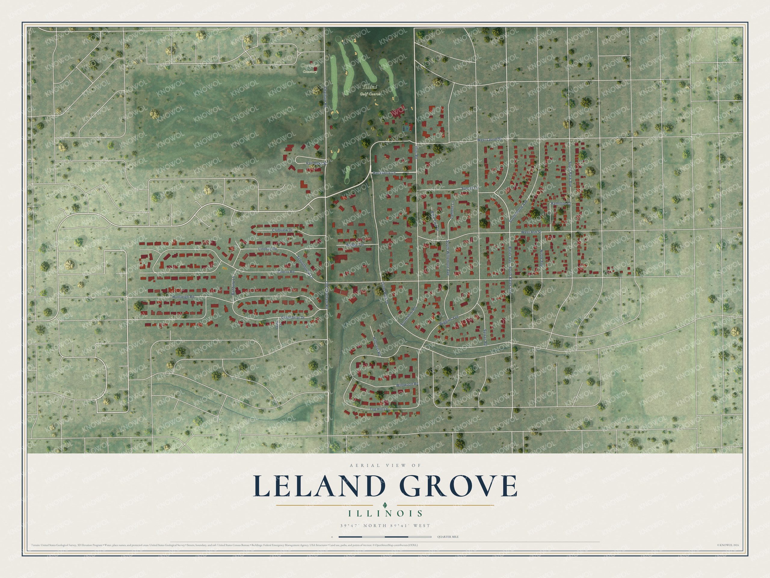 Watermarked full-map preview of Leland Grove, Illinois