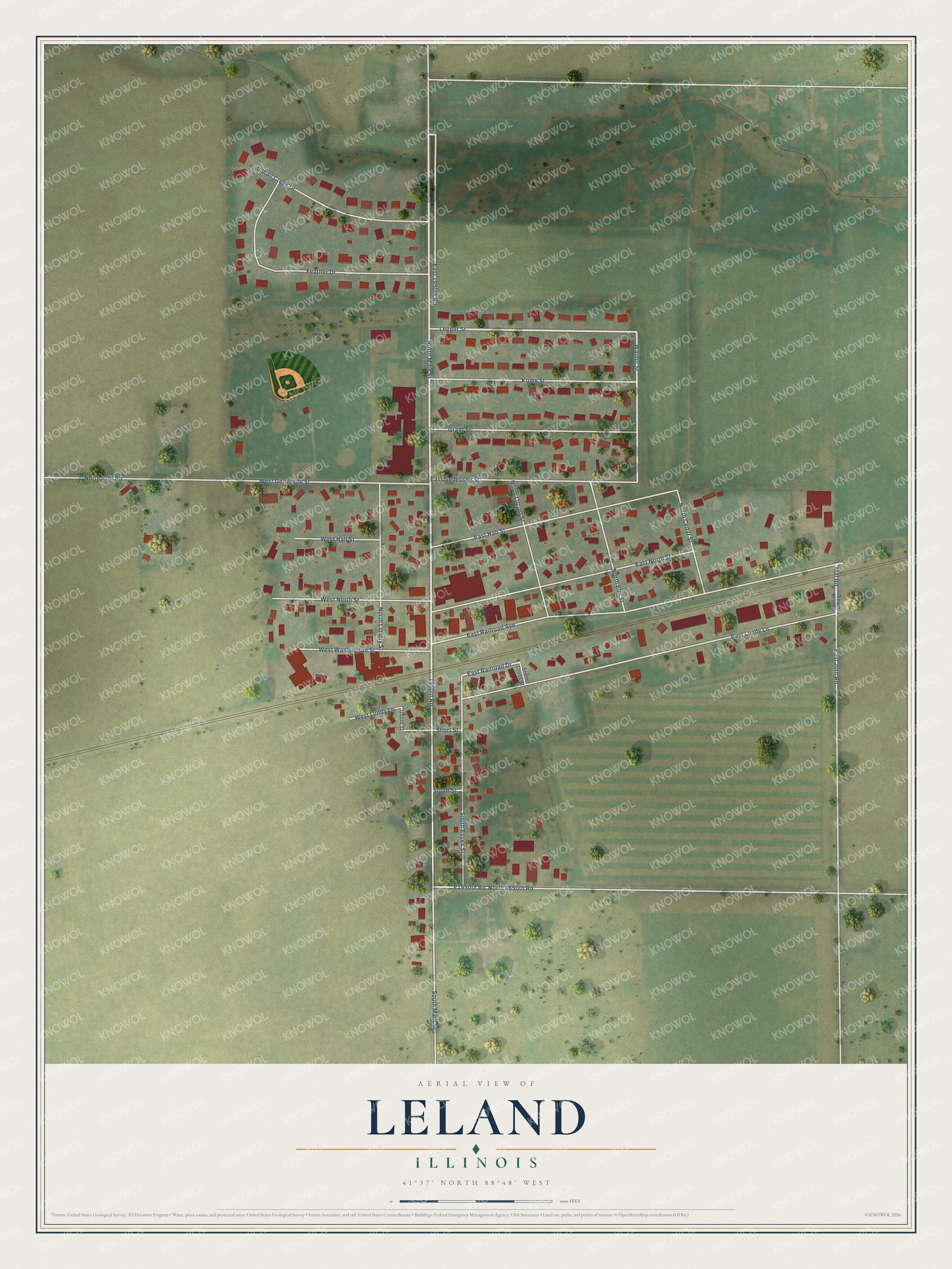 Watermarked full-map preview of Leland, Illinois