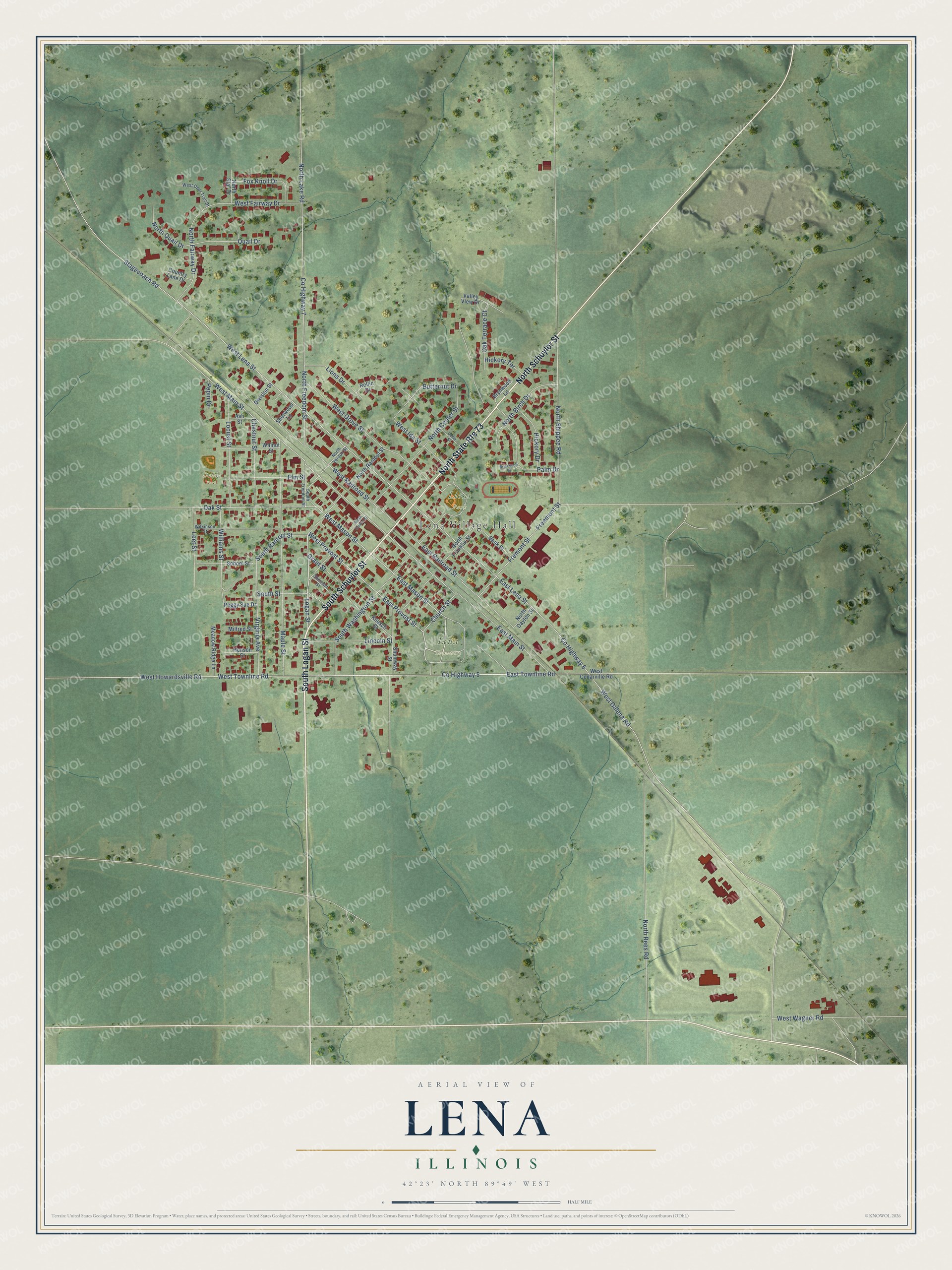 Watermarked full-map preview of Lena, Illinois