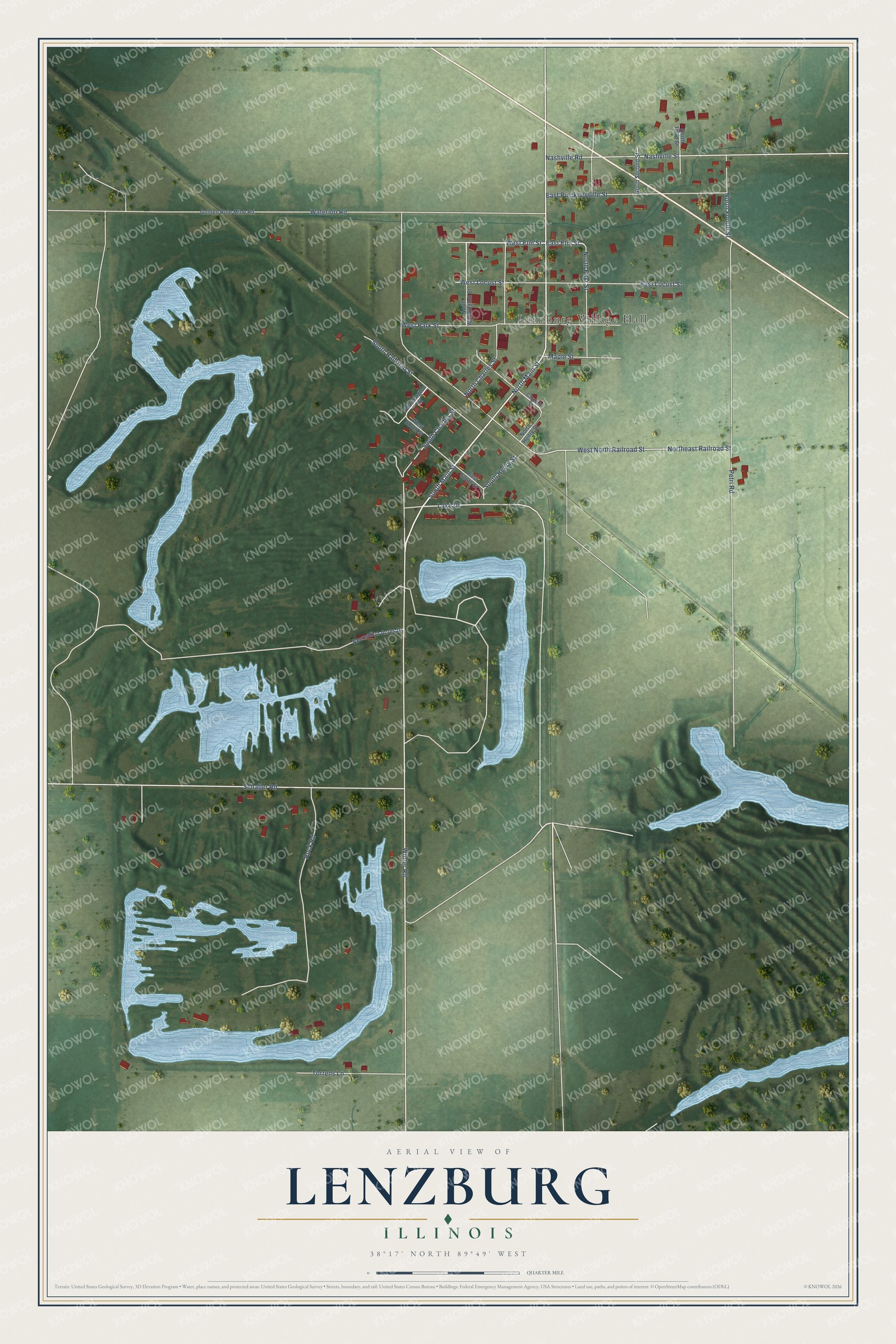 Watermarked full-map preview of Lenzburg, Illinois