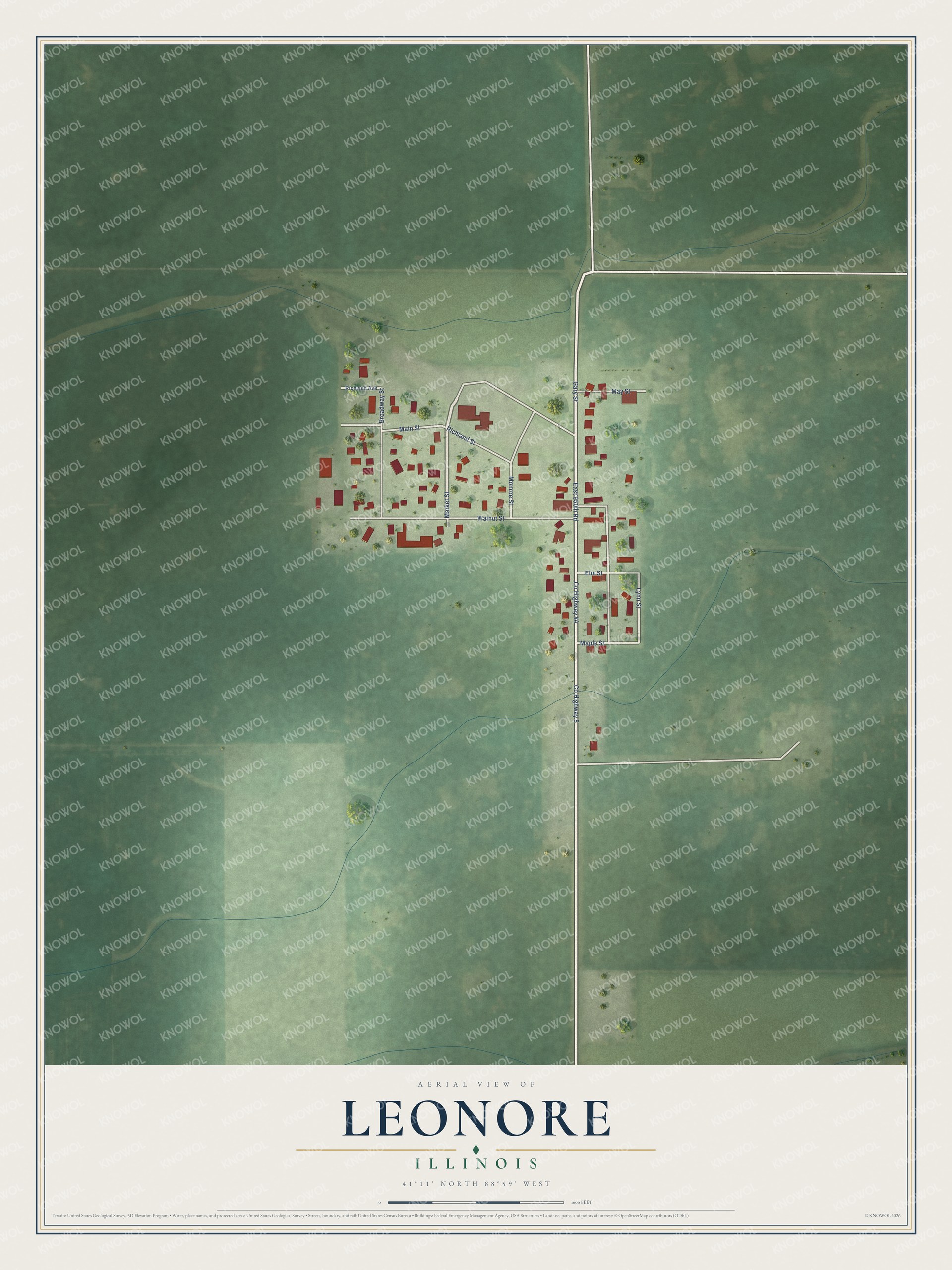 Watermarked full-map preview of Leonore, Illinois