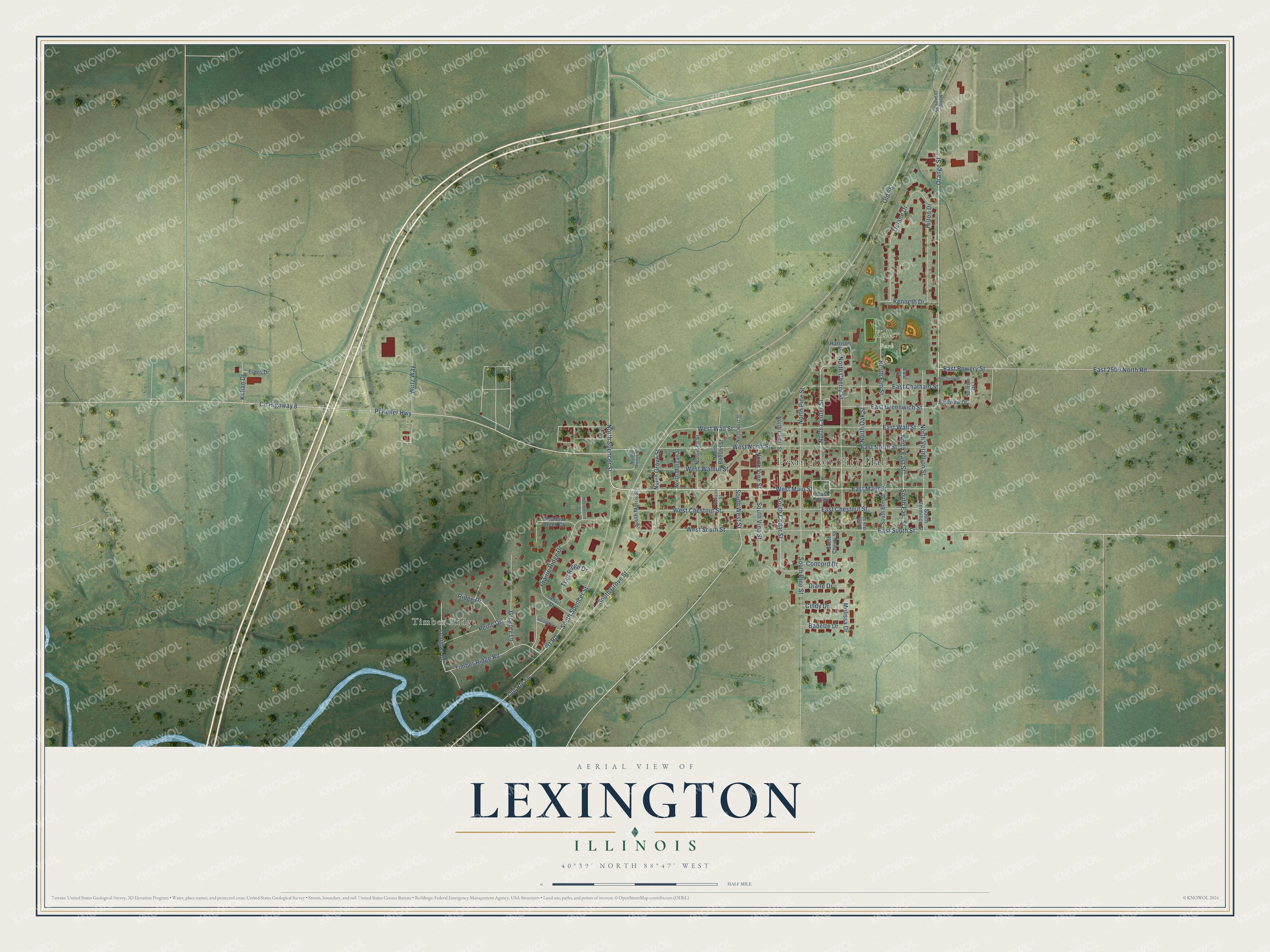 Watermarked full-map preview of Lexington, Illinois