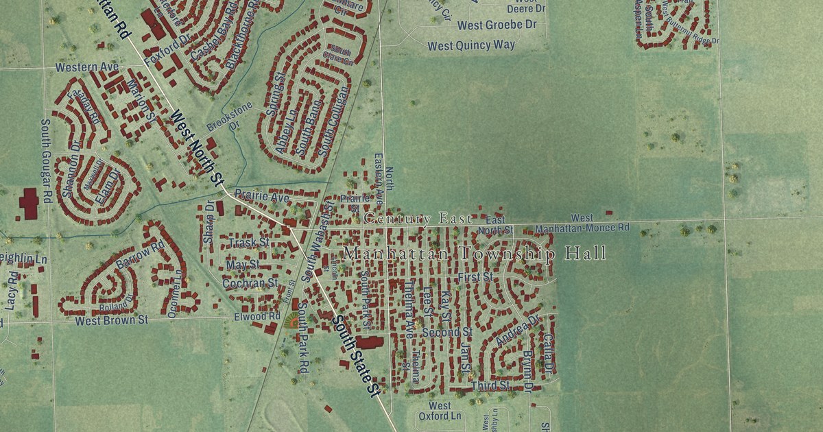 Map of Manhattan, Illinois in 2026
