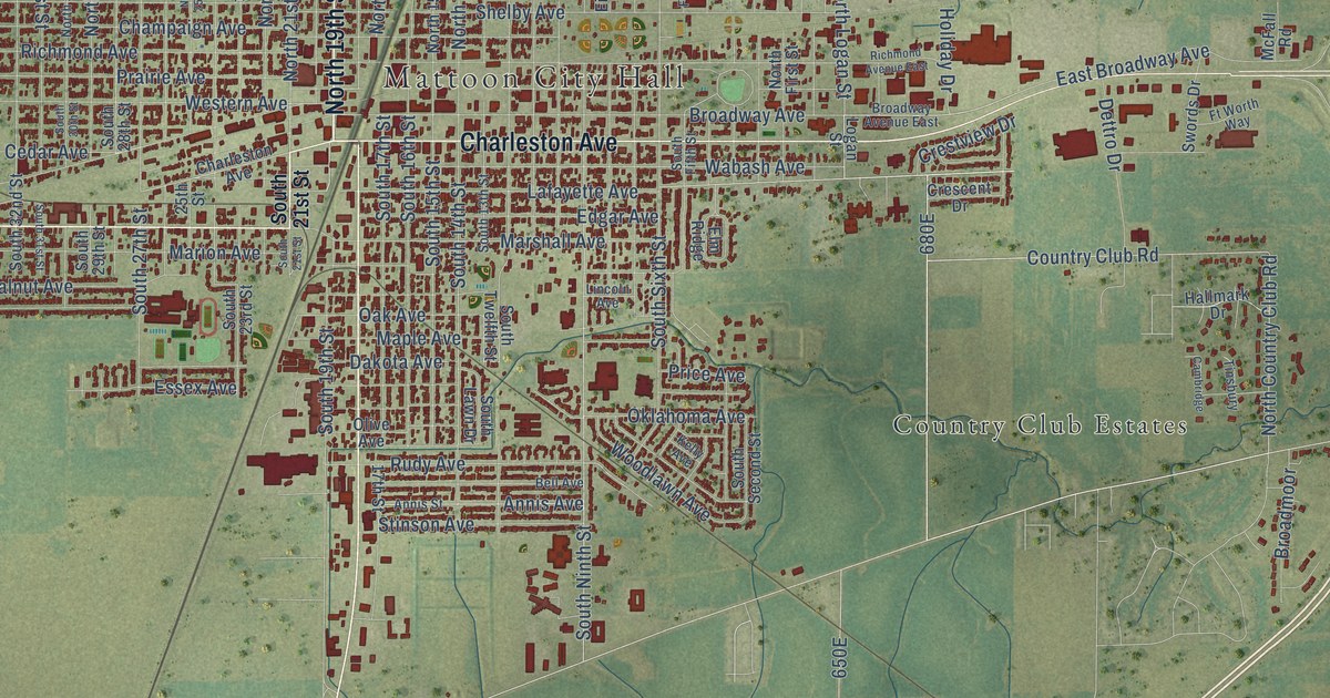 Map of Mattoon, Illinois in 2026