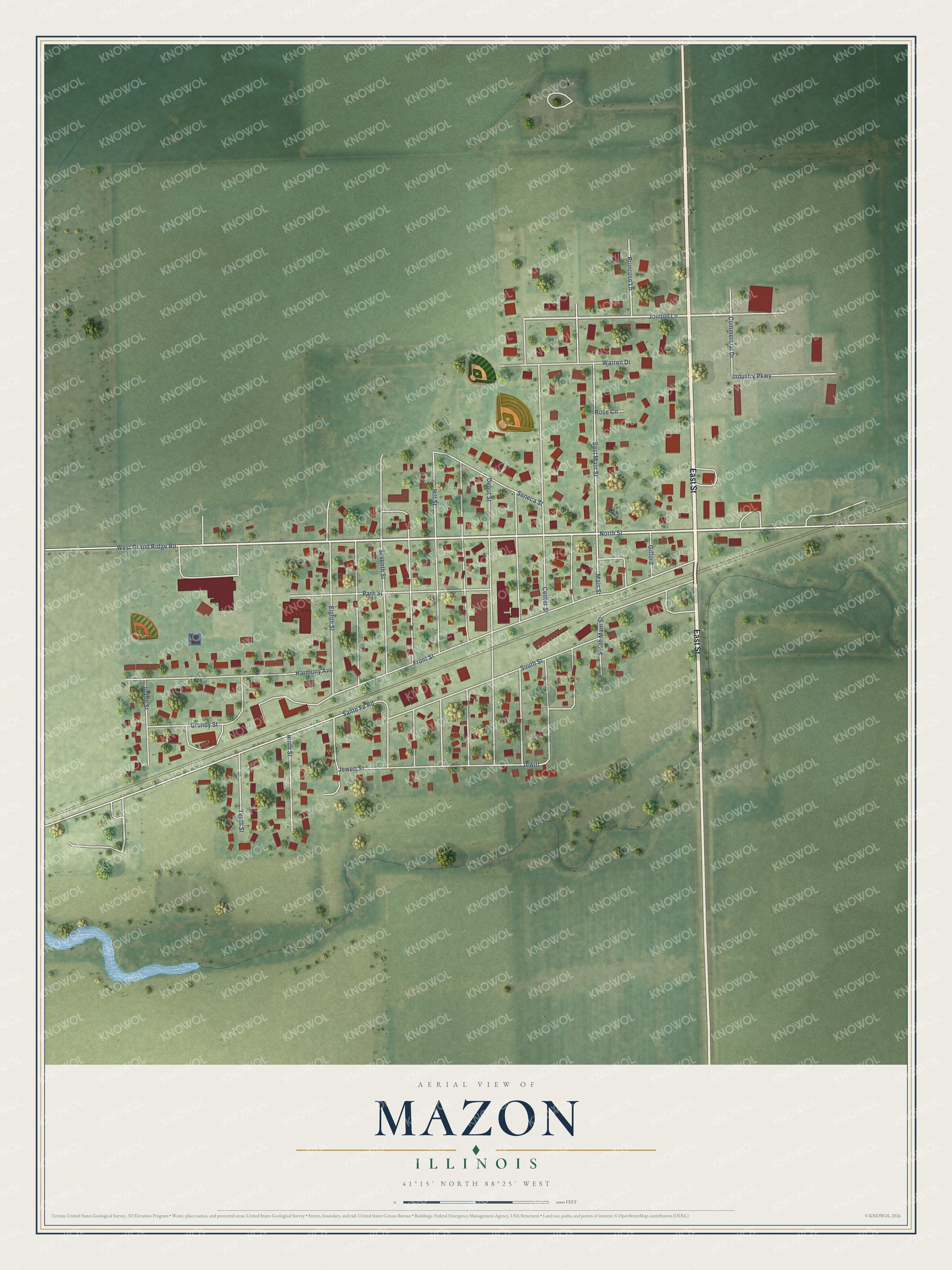 Watermarked full-map preview of Mazon, Illinois