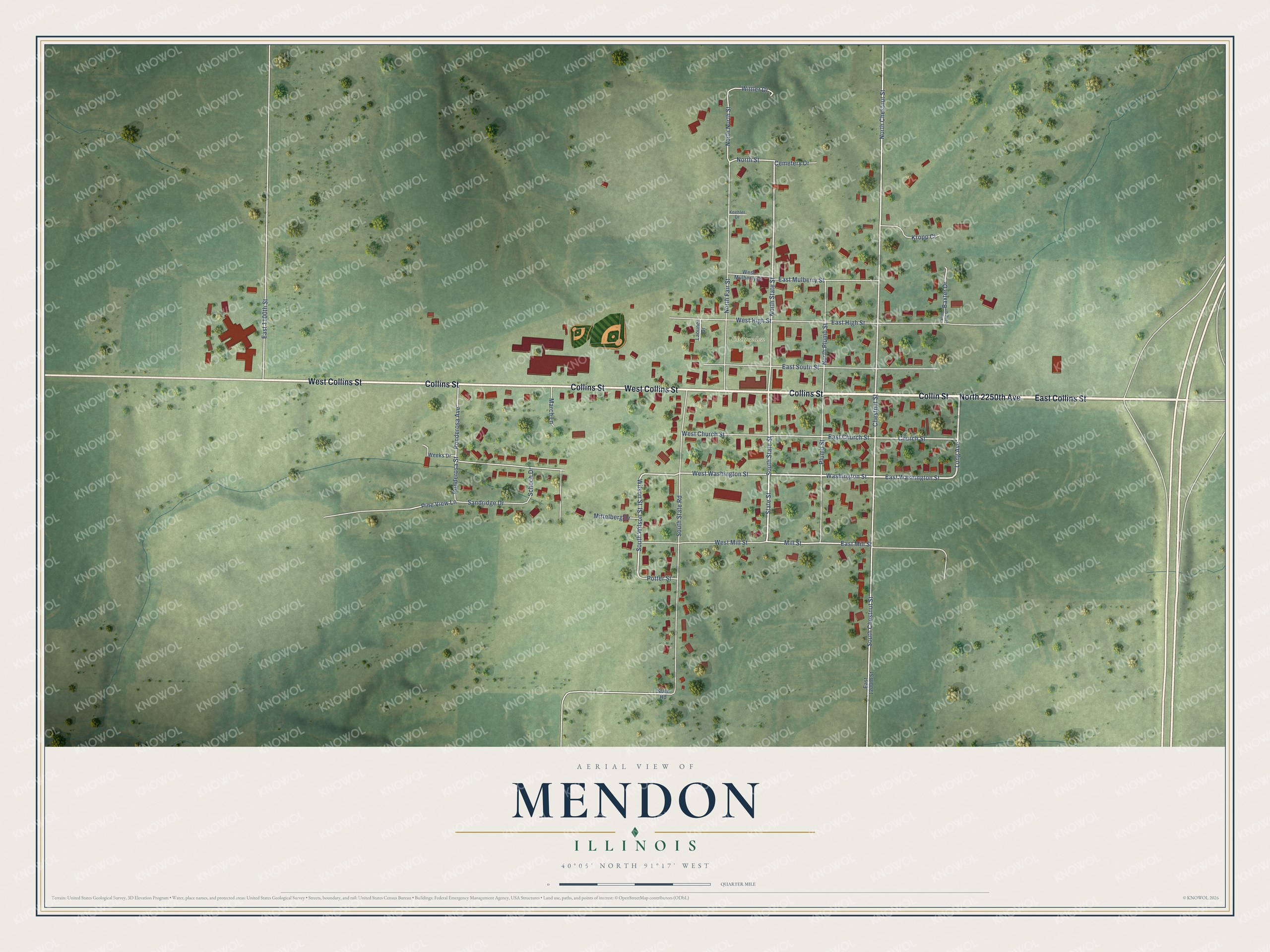 Watermarked full-map preview of Mendon, Illinois