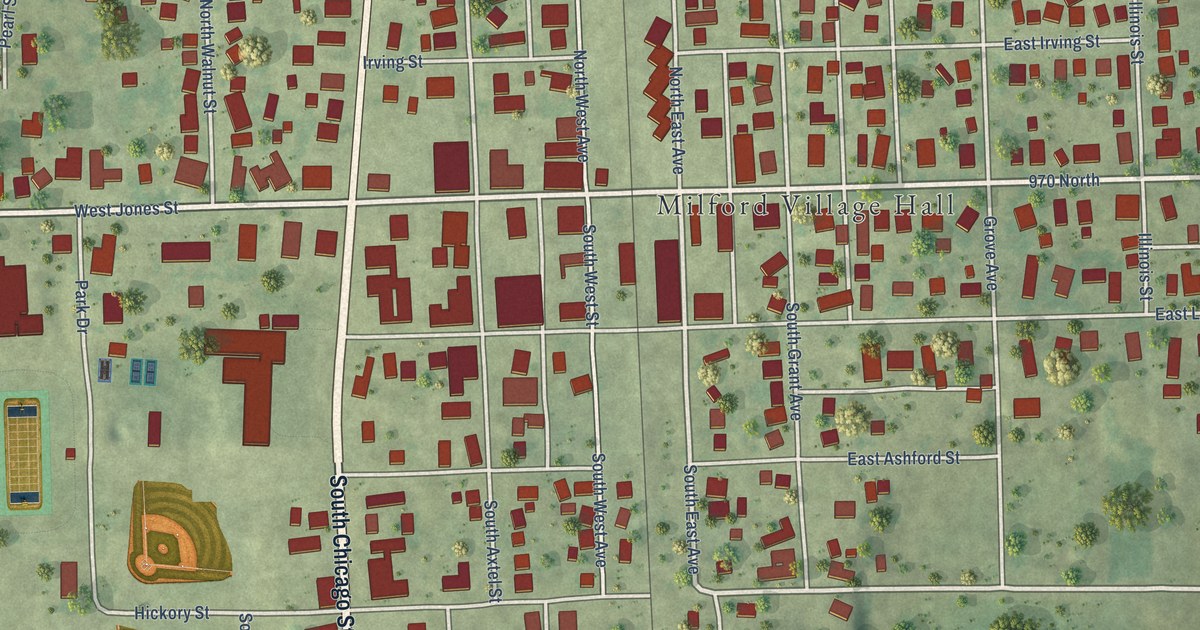 Map of Milford, Illinois in 2026