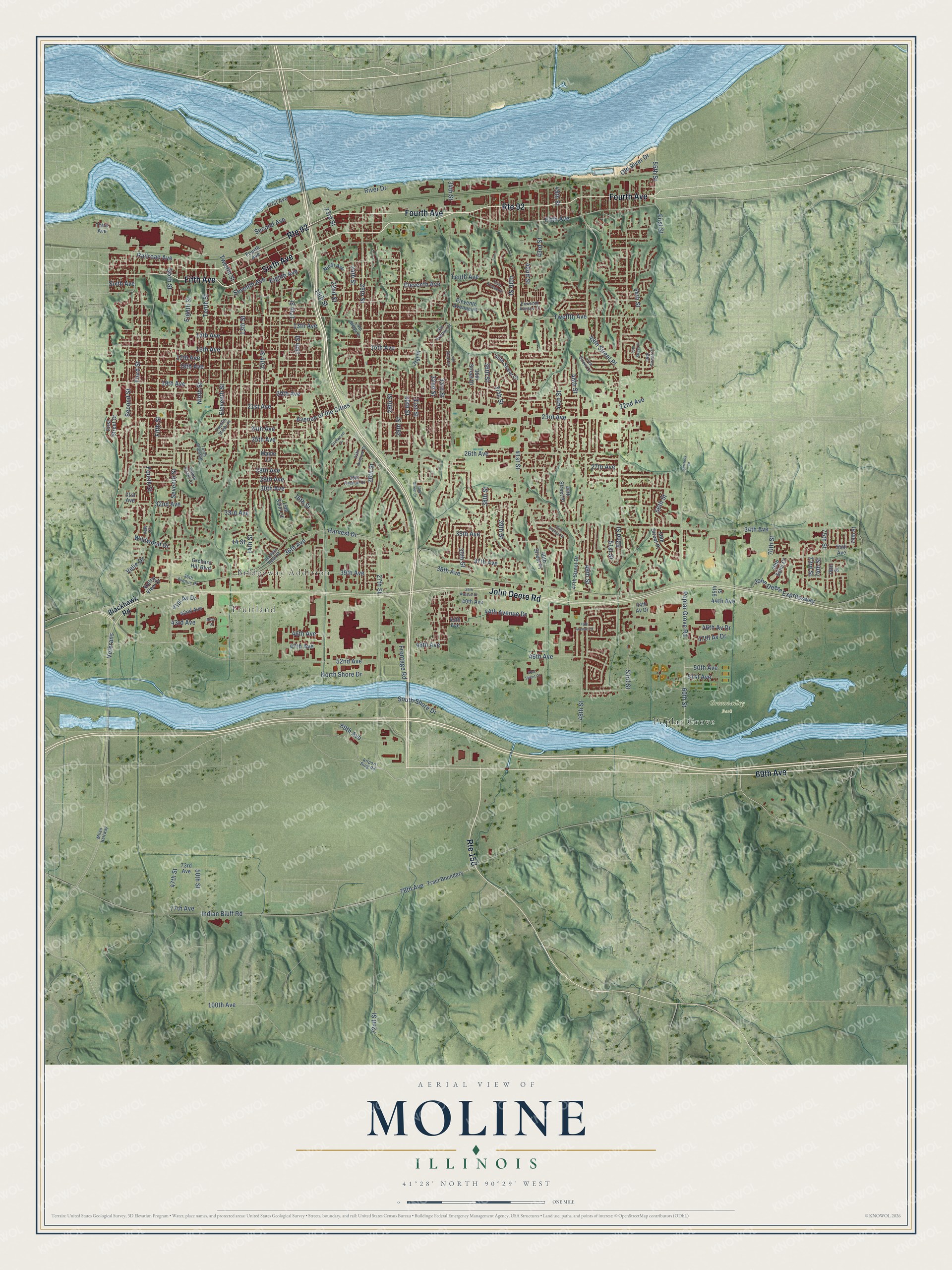 Watermarked full-map preview of Moline, Illinois
