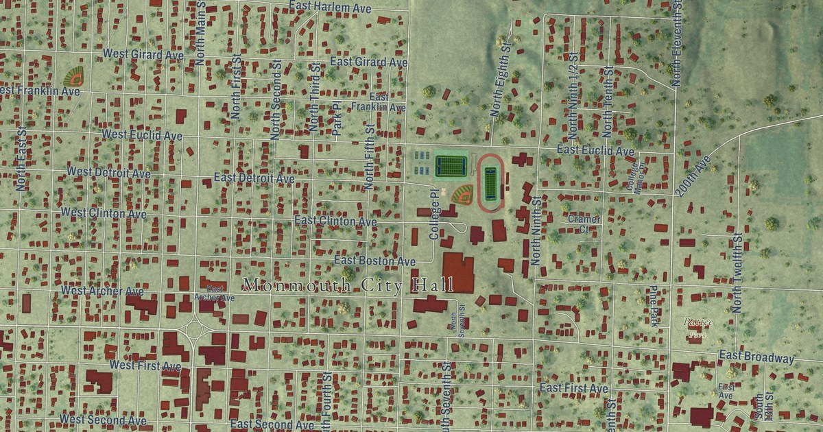 Map of Monmouth, Illinois in 2026