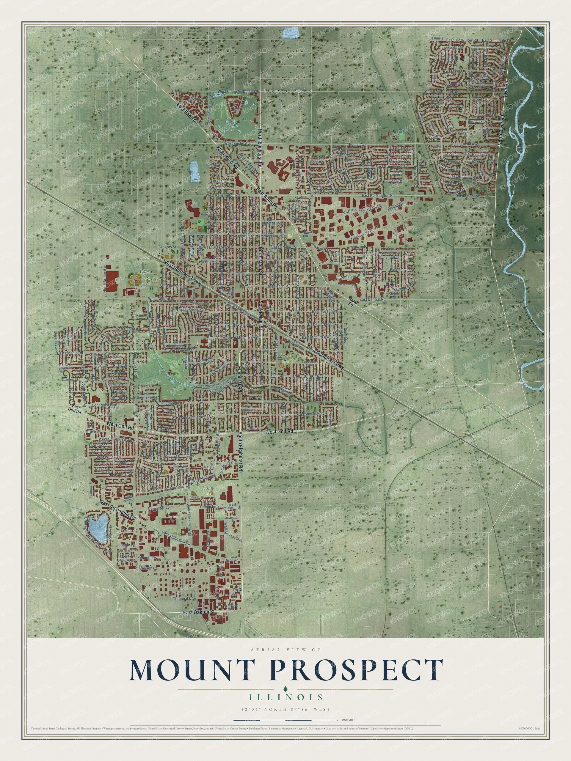 Watermarked full-map preview of Mount Prospect, Illinois