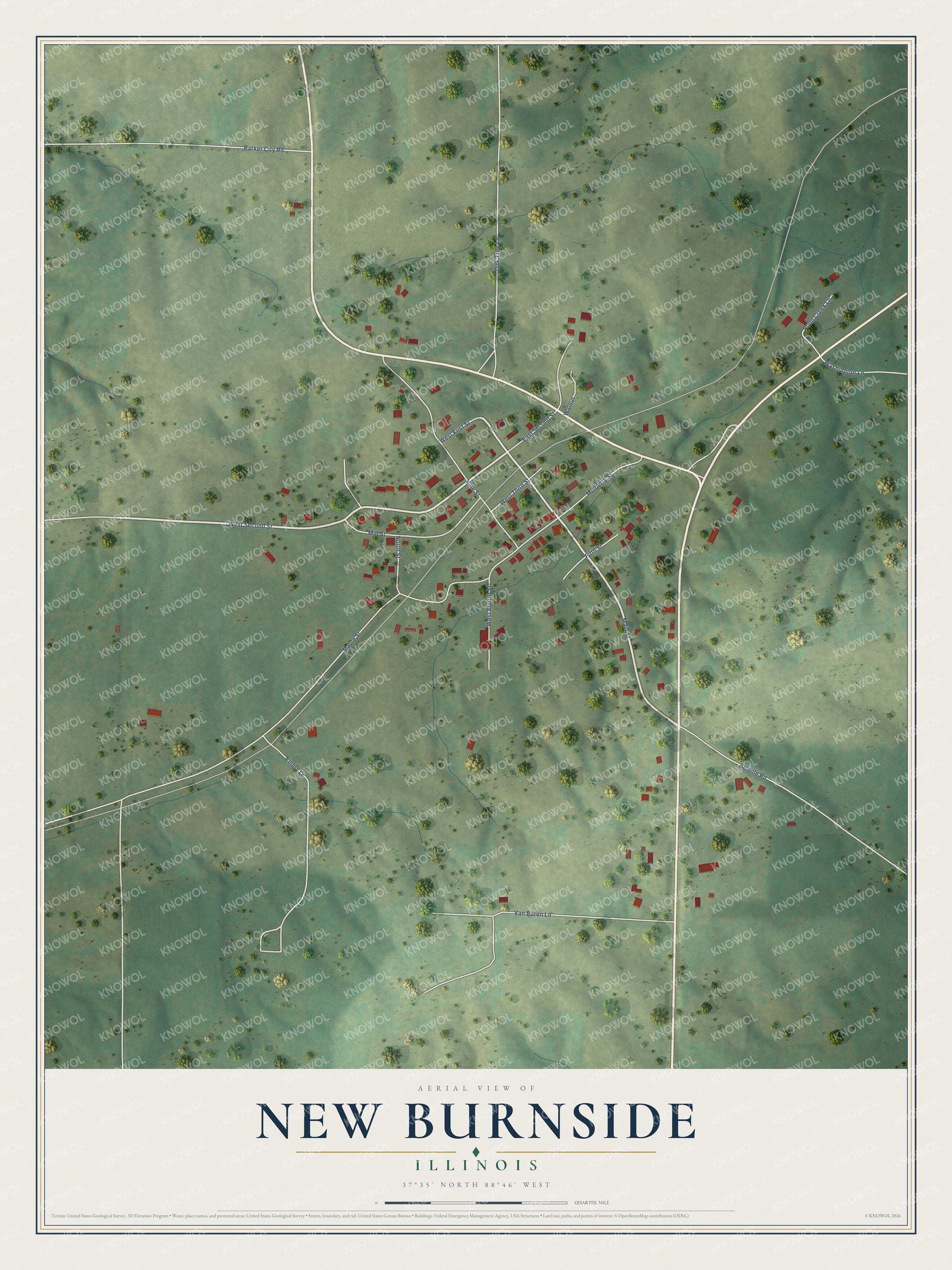 Watermarked full-map preview of New Burnside, Illinois
