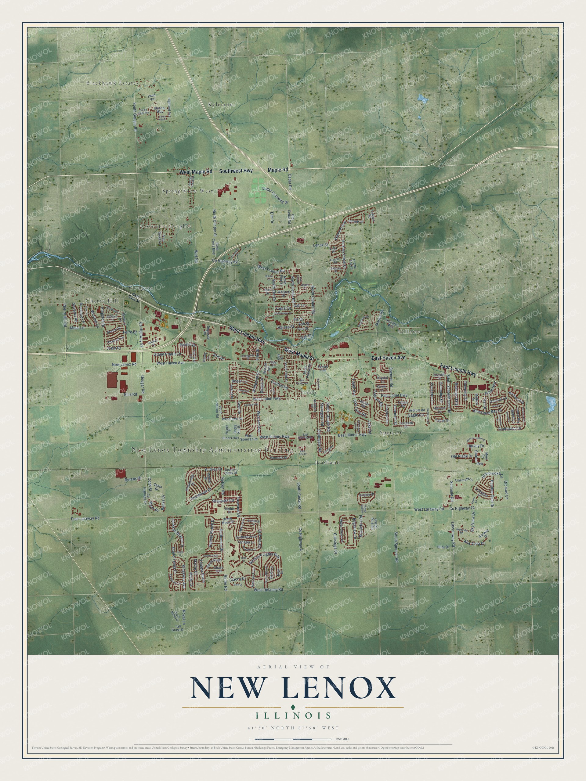 Watermarked full-map preview of New Lenox, Illinois