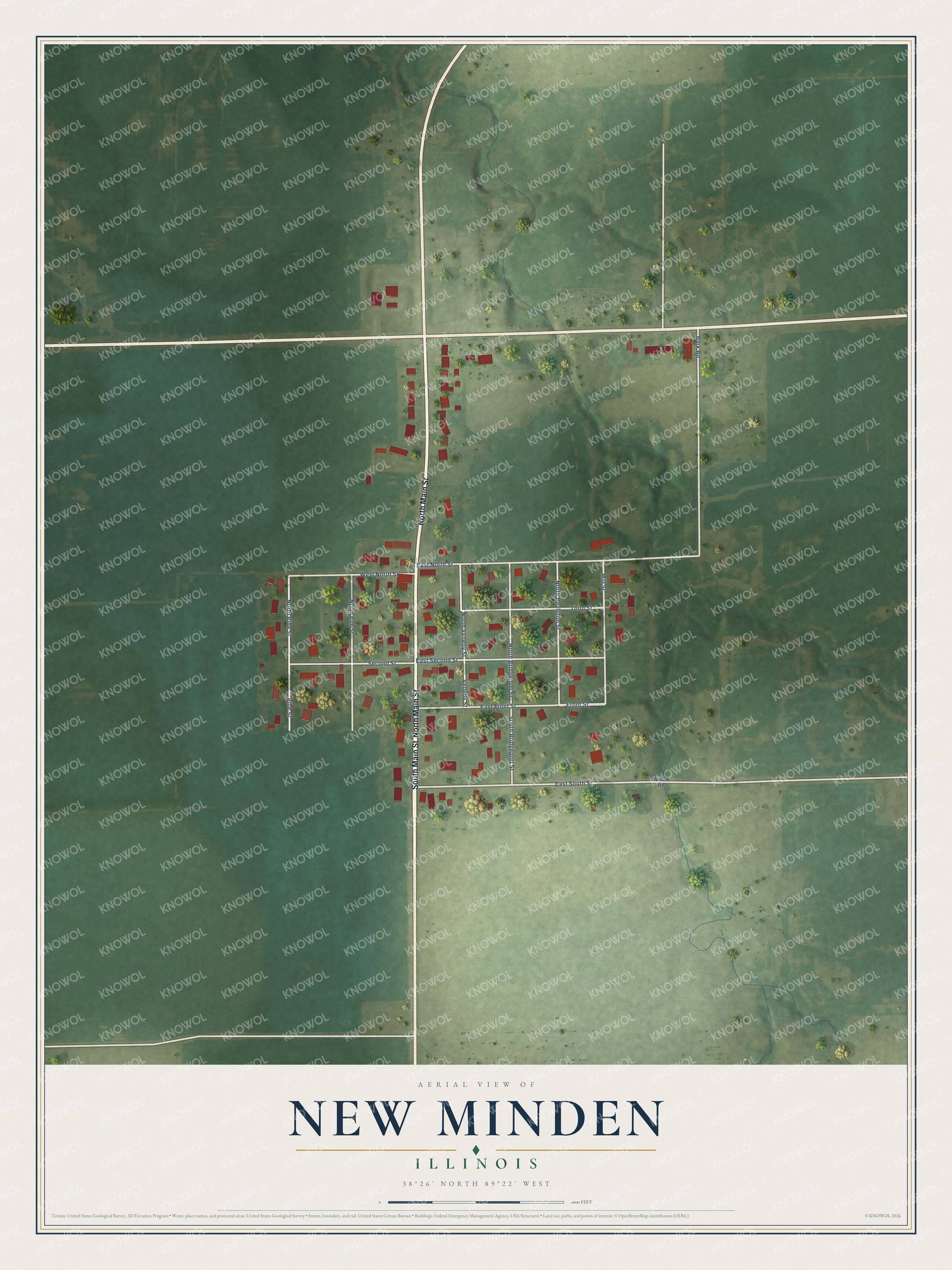 Watermarked full-map preview of New Minden, Illinois
