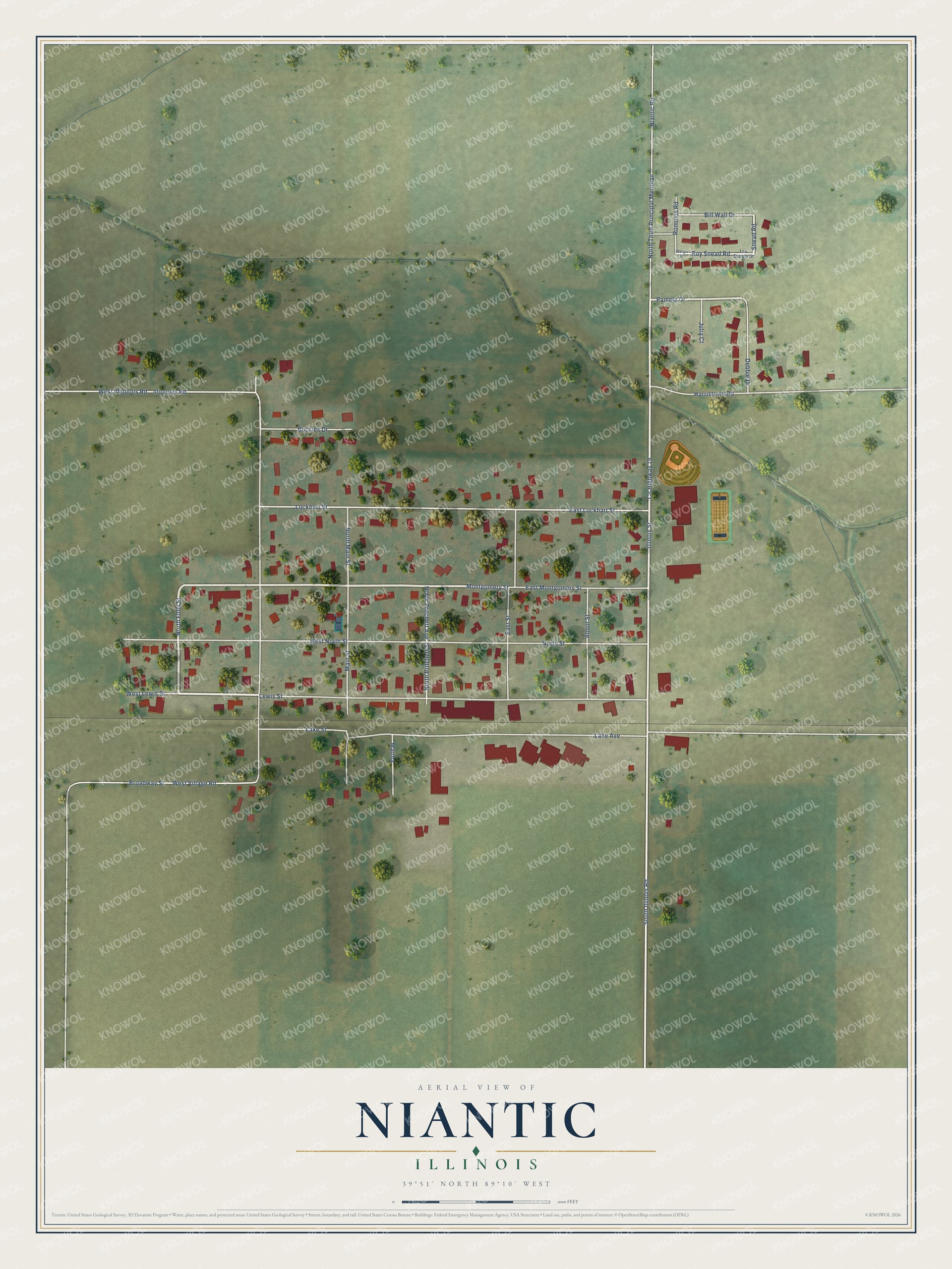 Watermarked full-map preview of Niantic, Illinois