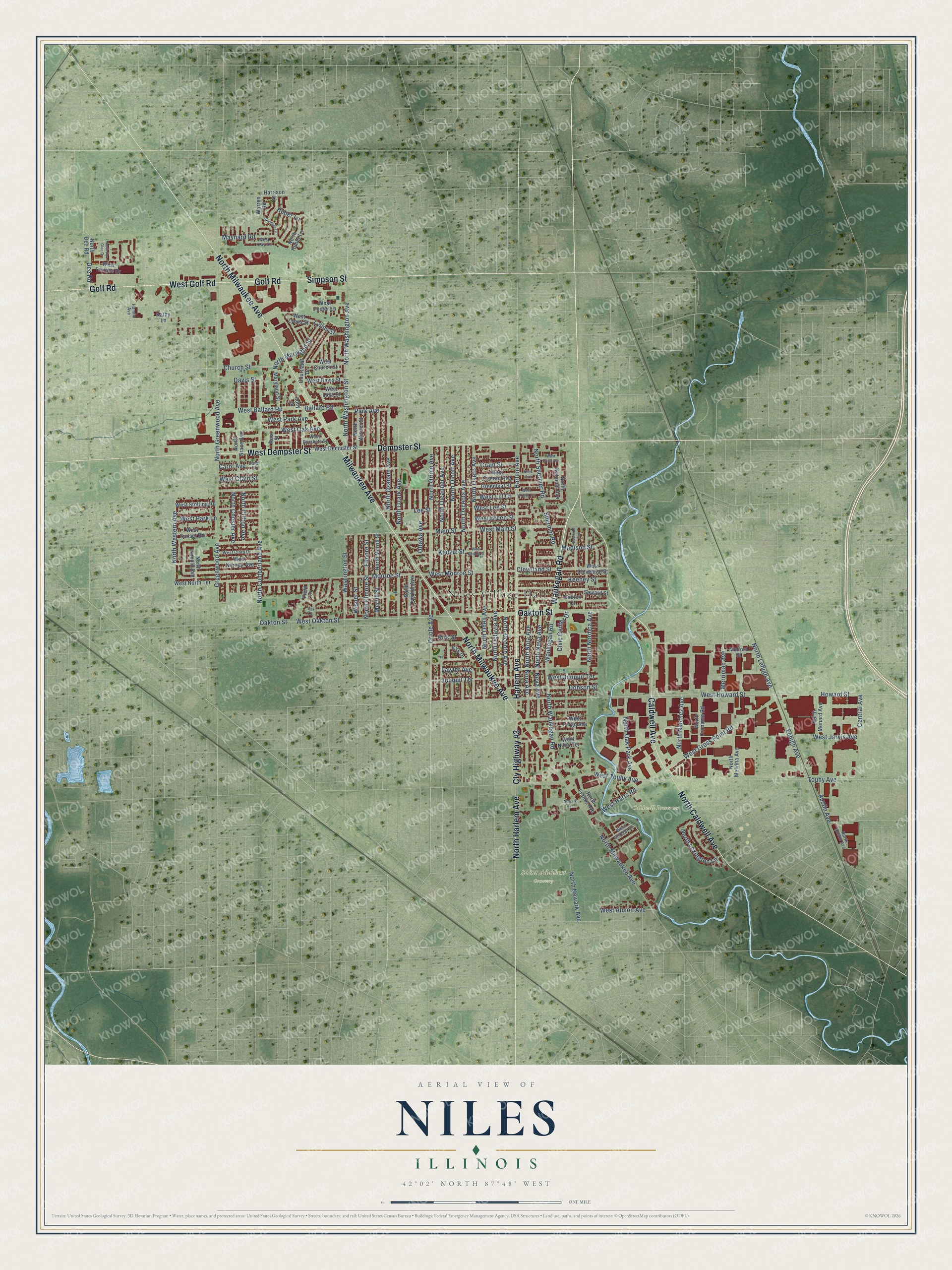 Watermarked full-map preview of Niles, Illinois