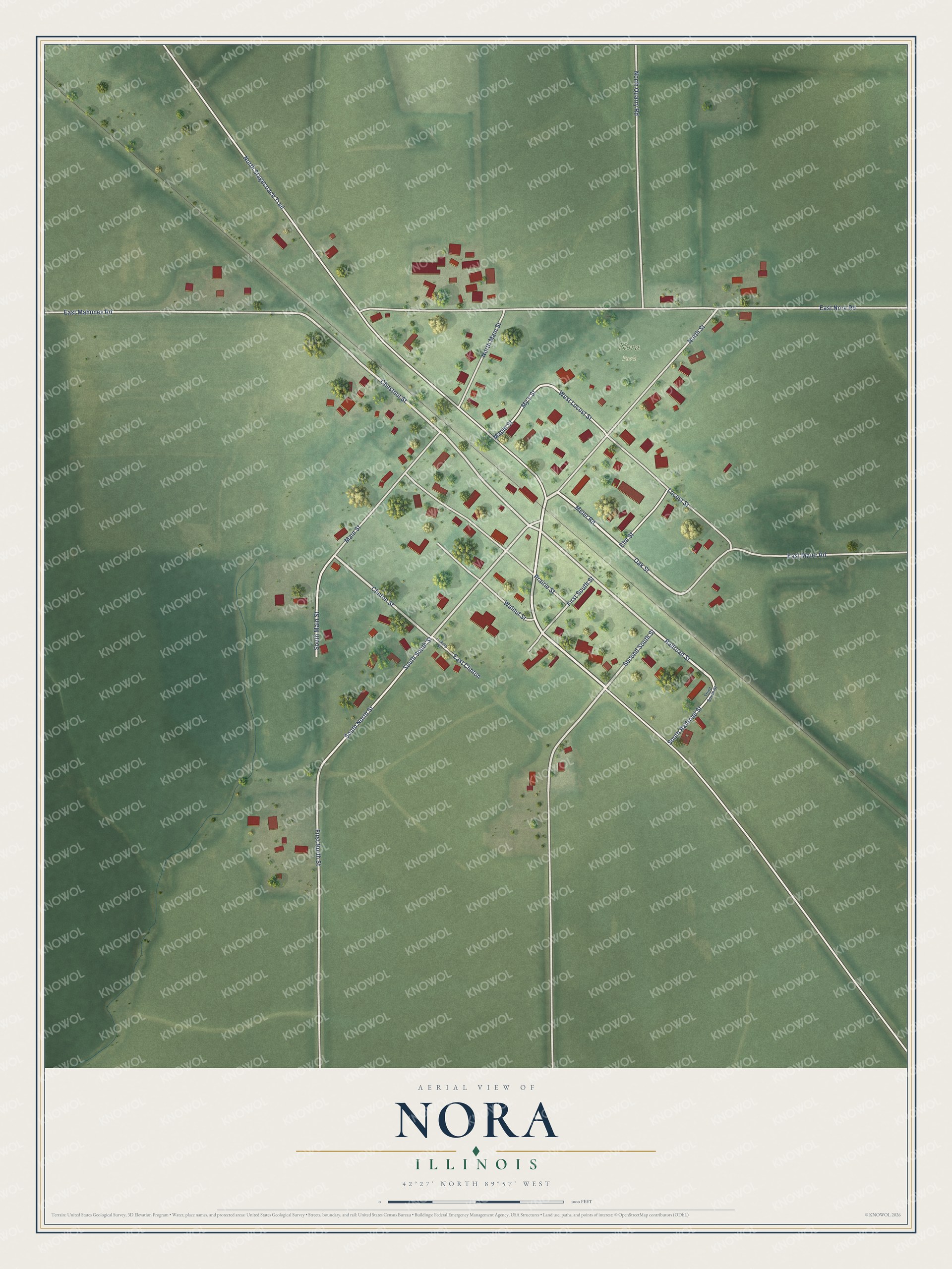 Watermarked full-map preview of Nora, Illinois