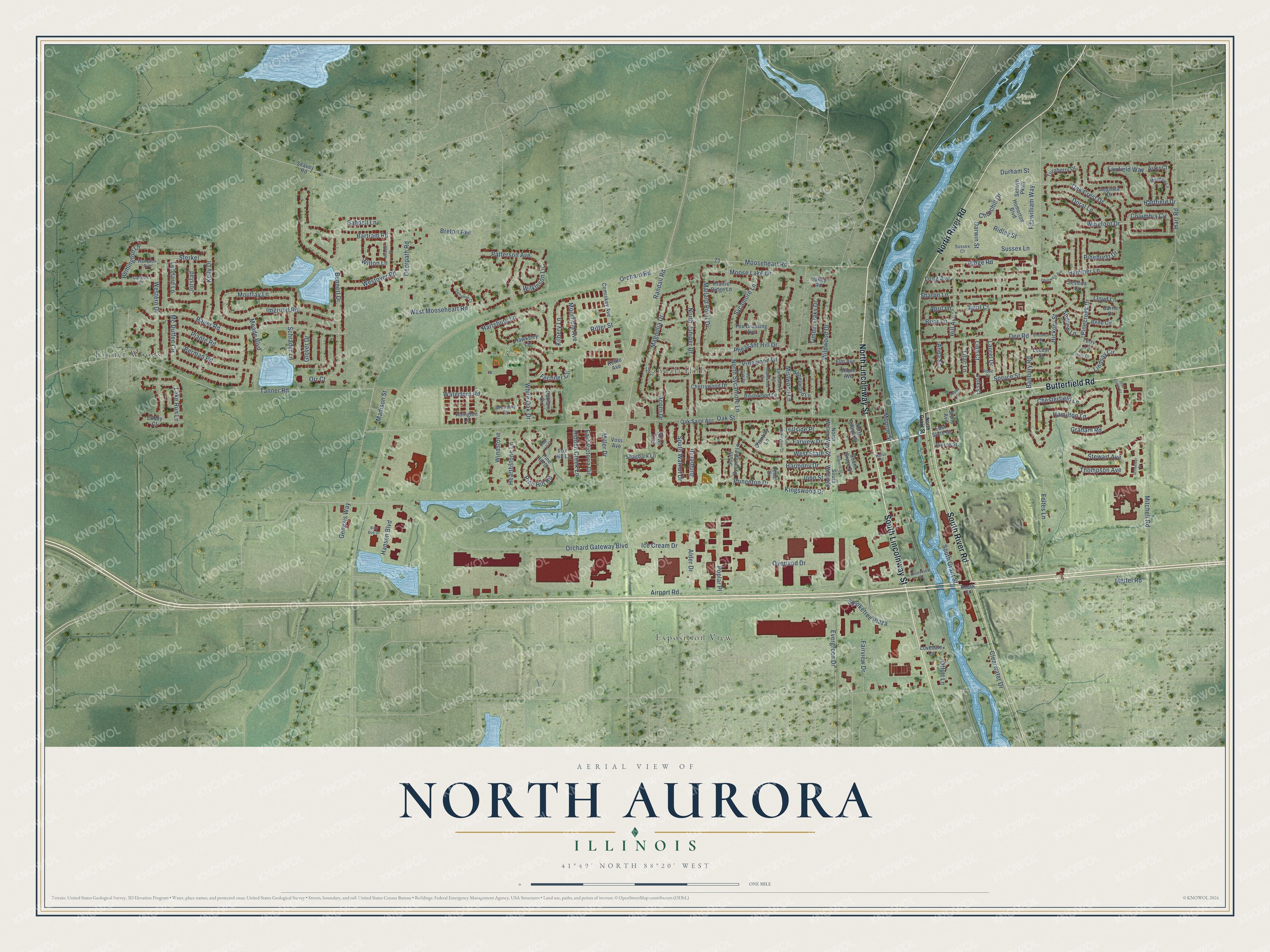 Watermarked full-map preview of North Aurora, Illinois