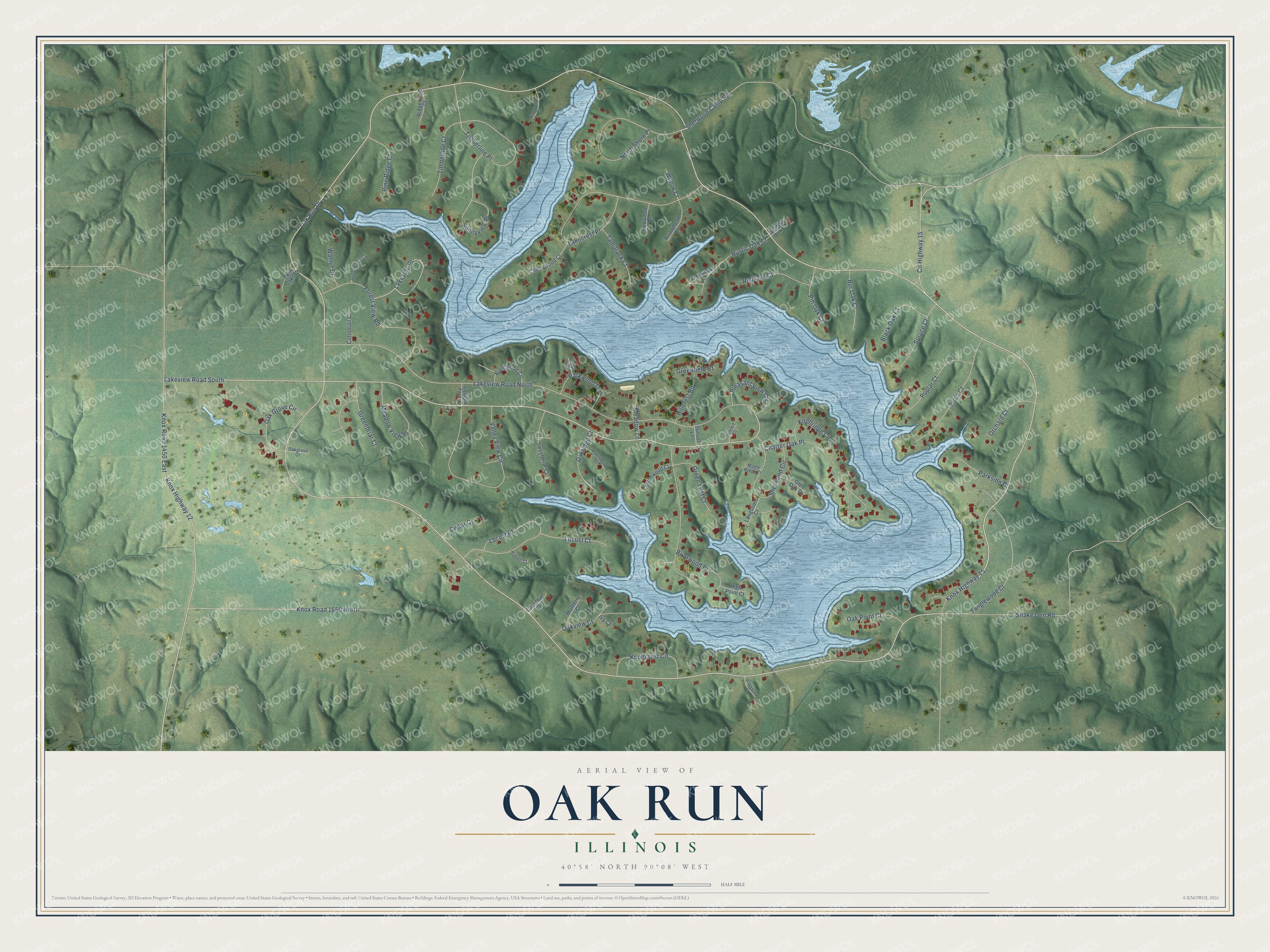 Watermarked full-map preview of Oak Run, Illinois