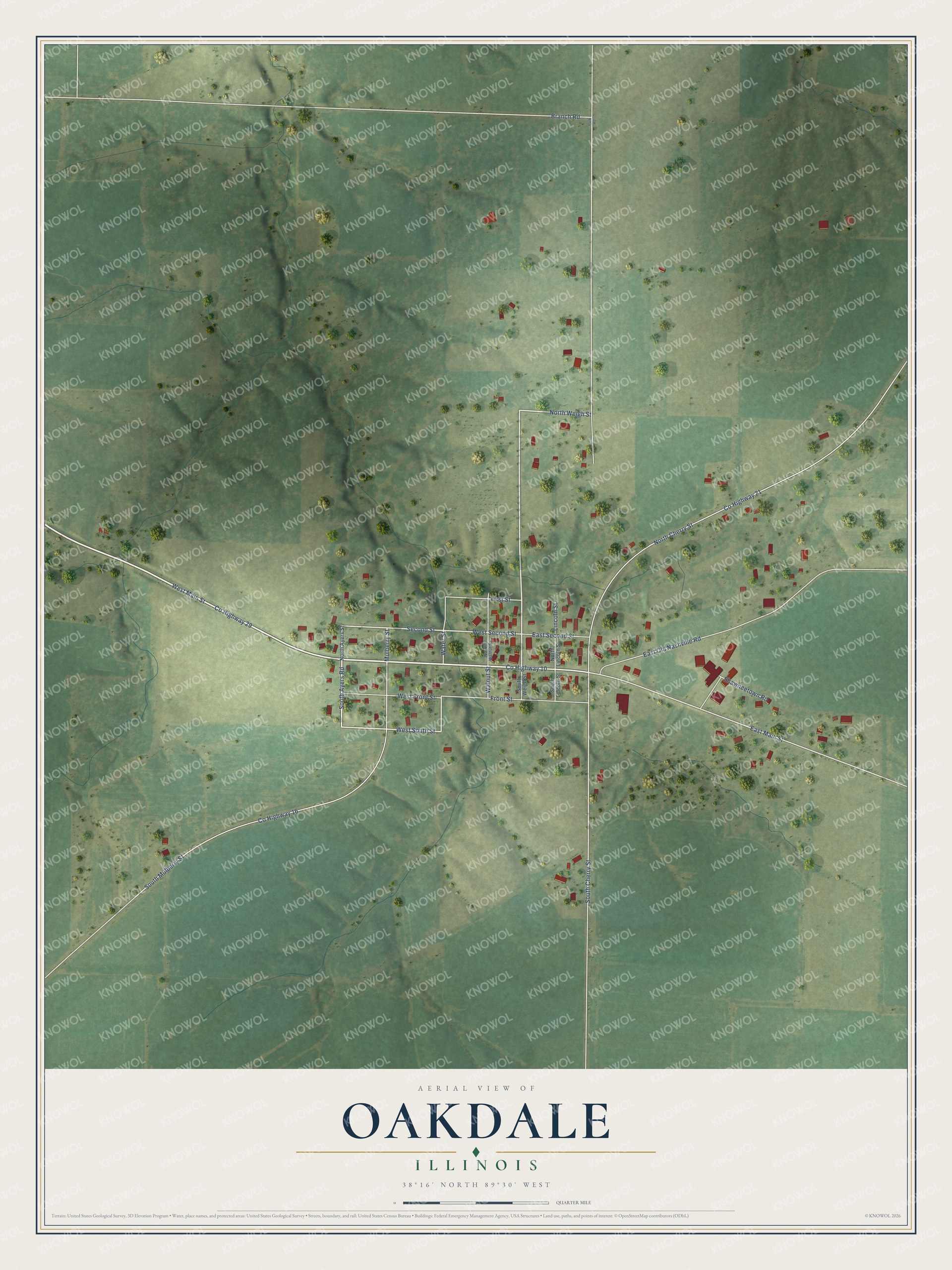 Watermarked full-map preview of Oakdale, Illinois