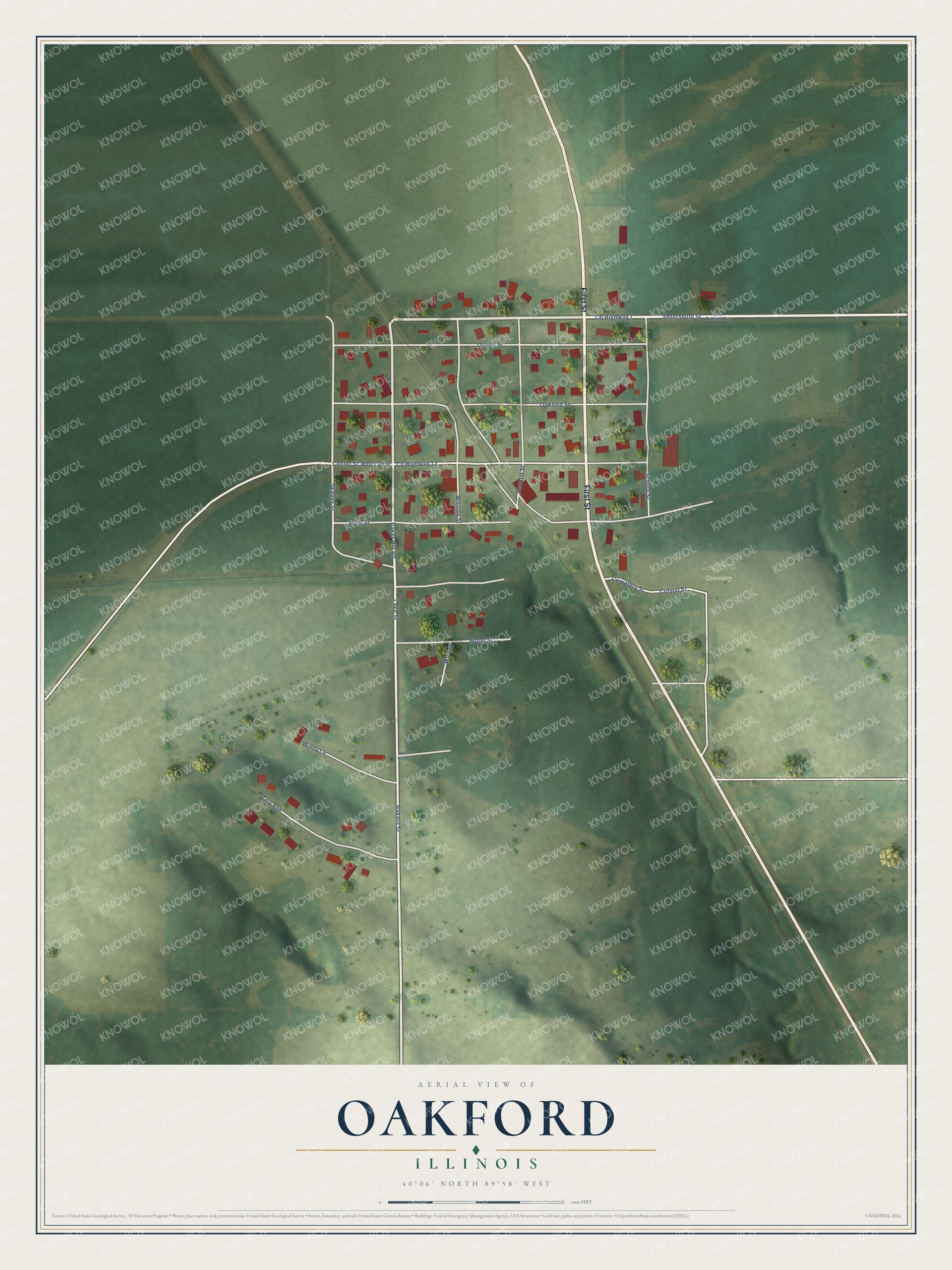 Watermarked full-map preview of Oakford, Illinois