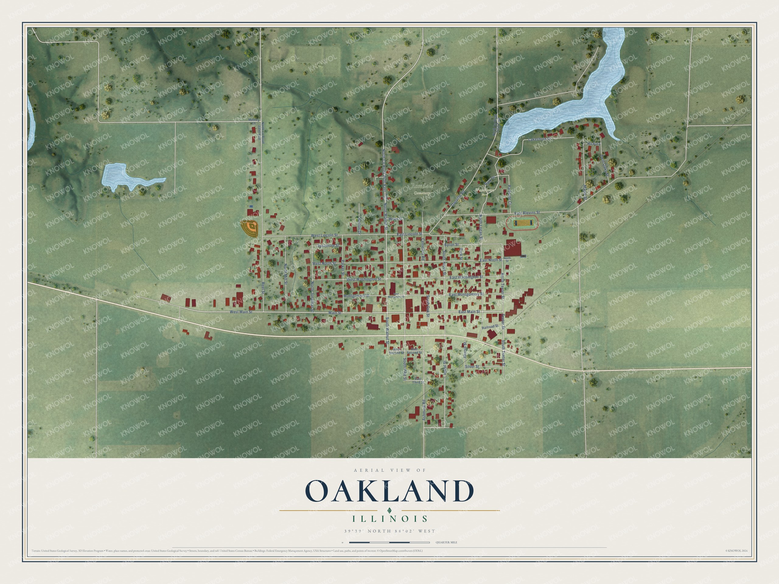 Watermarked full-map preview of Oakland, Illinois