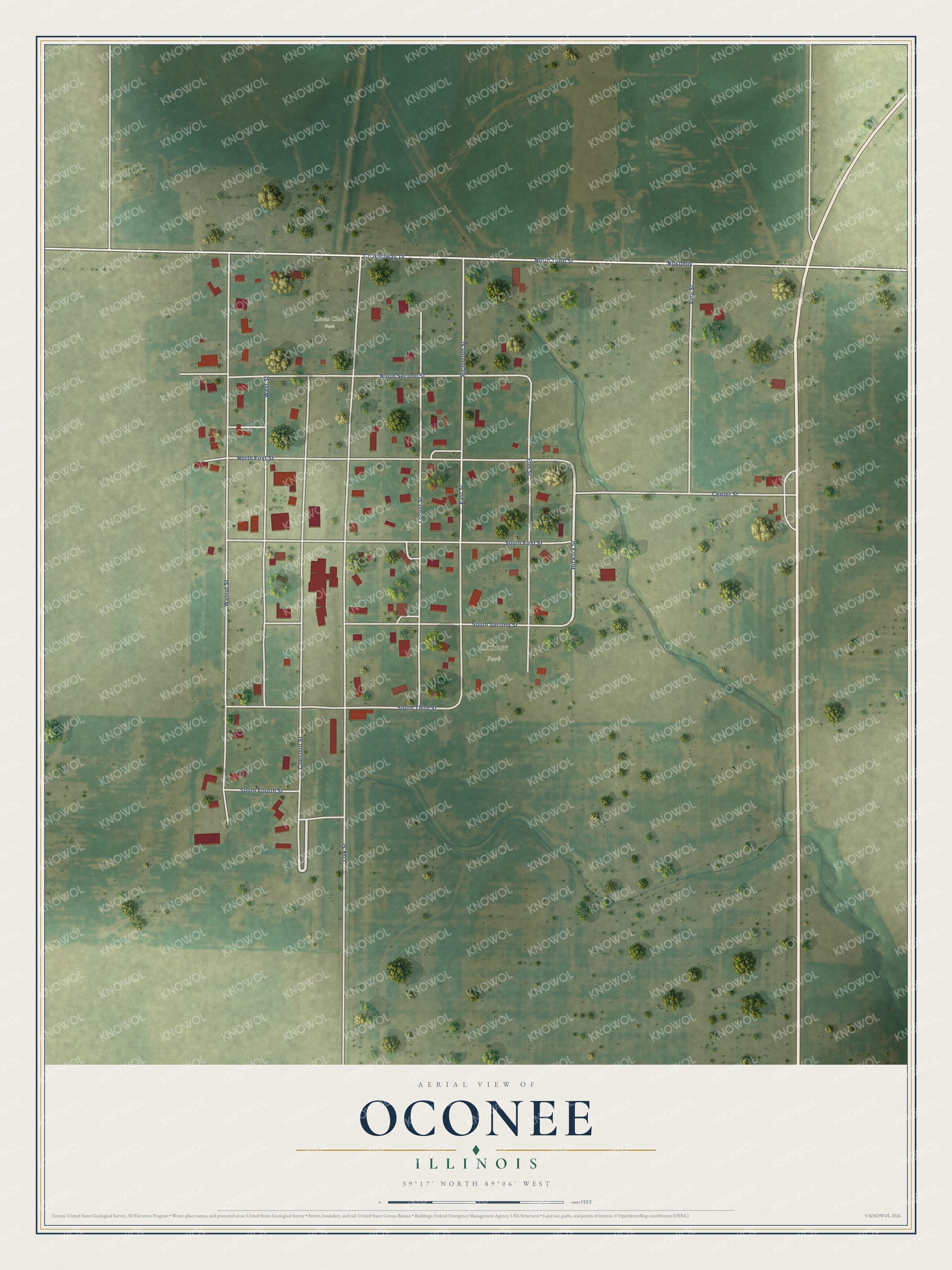 Watermarked full-map preview of Oconee, Illinois