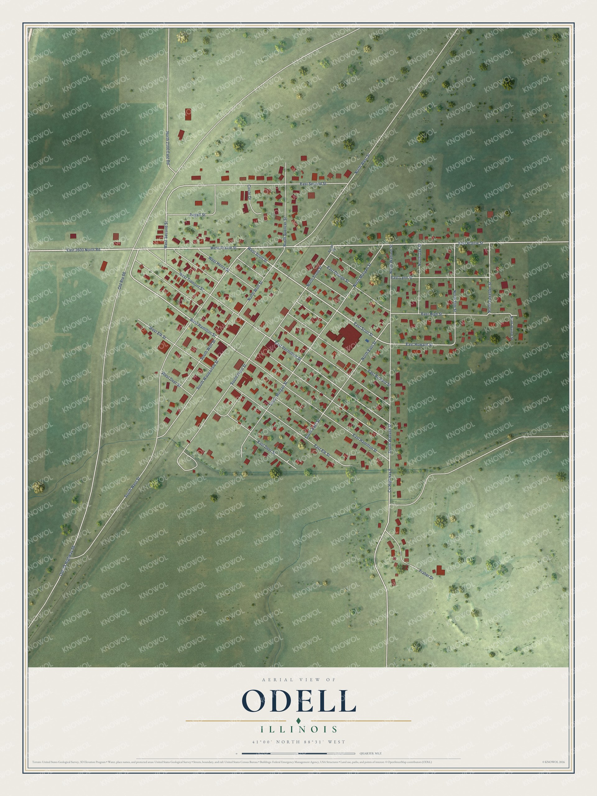 Watermarked full-map preview of Odell, Illinois