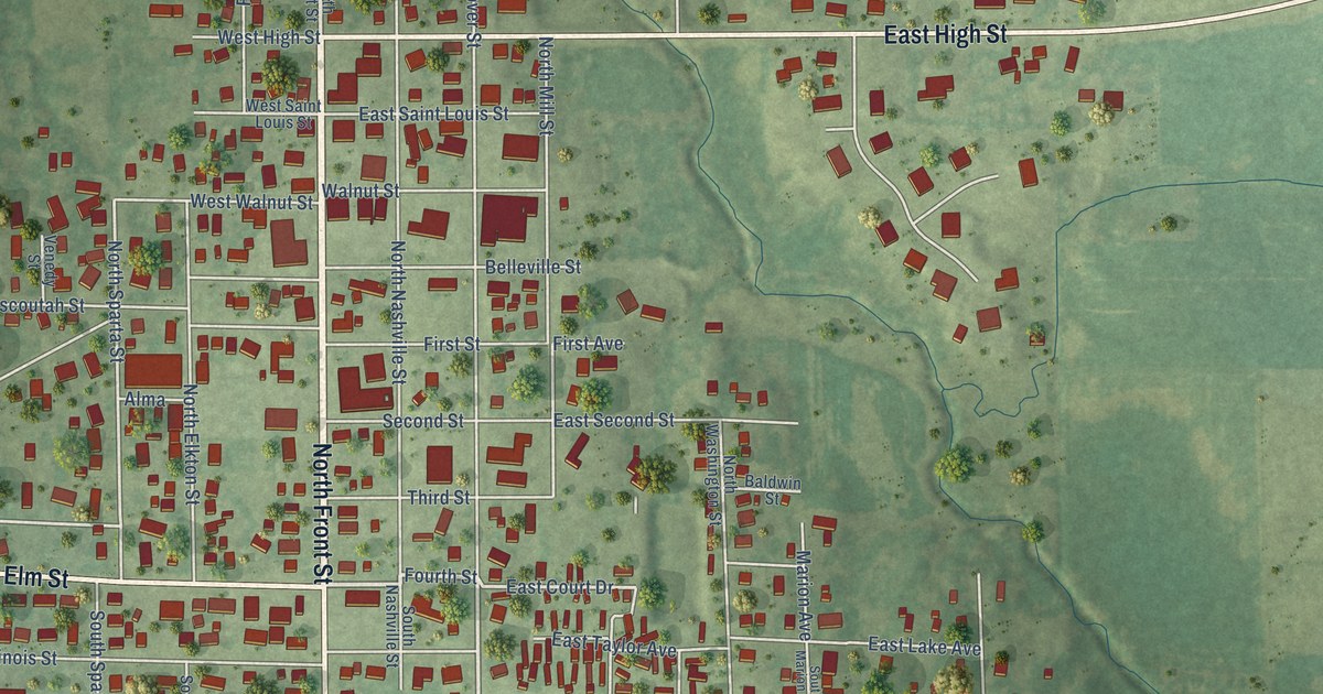 Map of Okawville, Illinois in 2026
