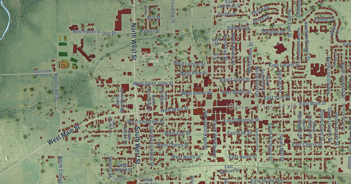 Map of Olney, Illinois in 2026