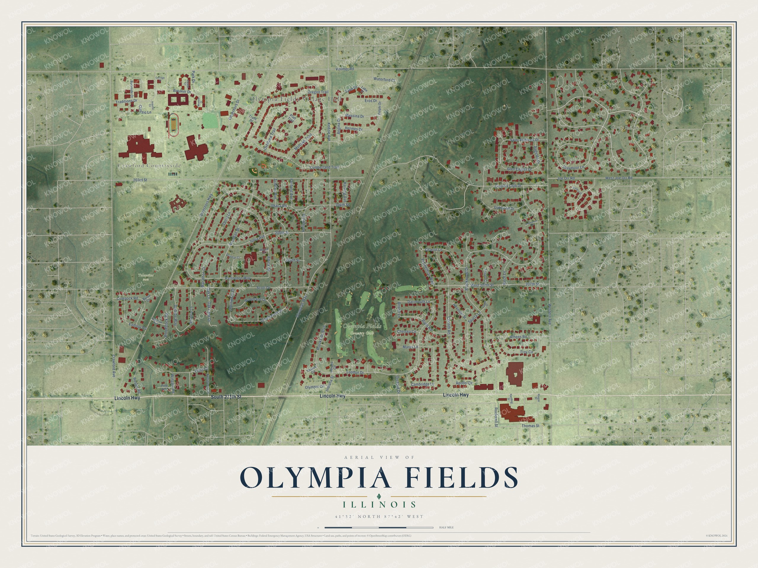 Watermarked full-map preview of Olympia Fields, Illinois