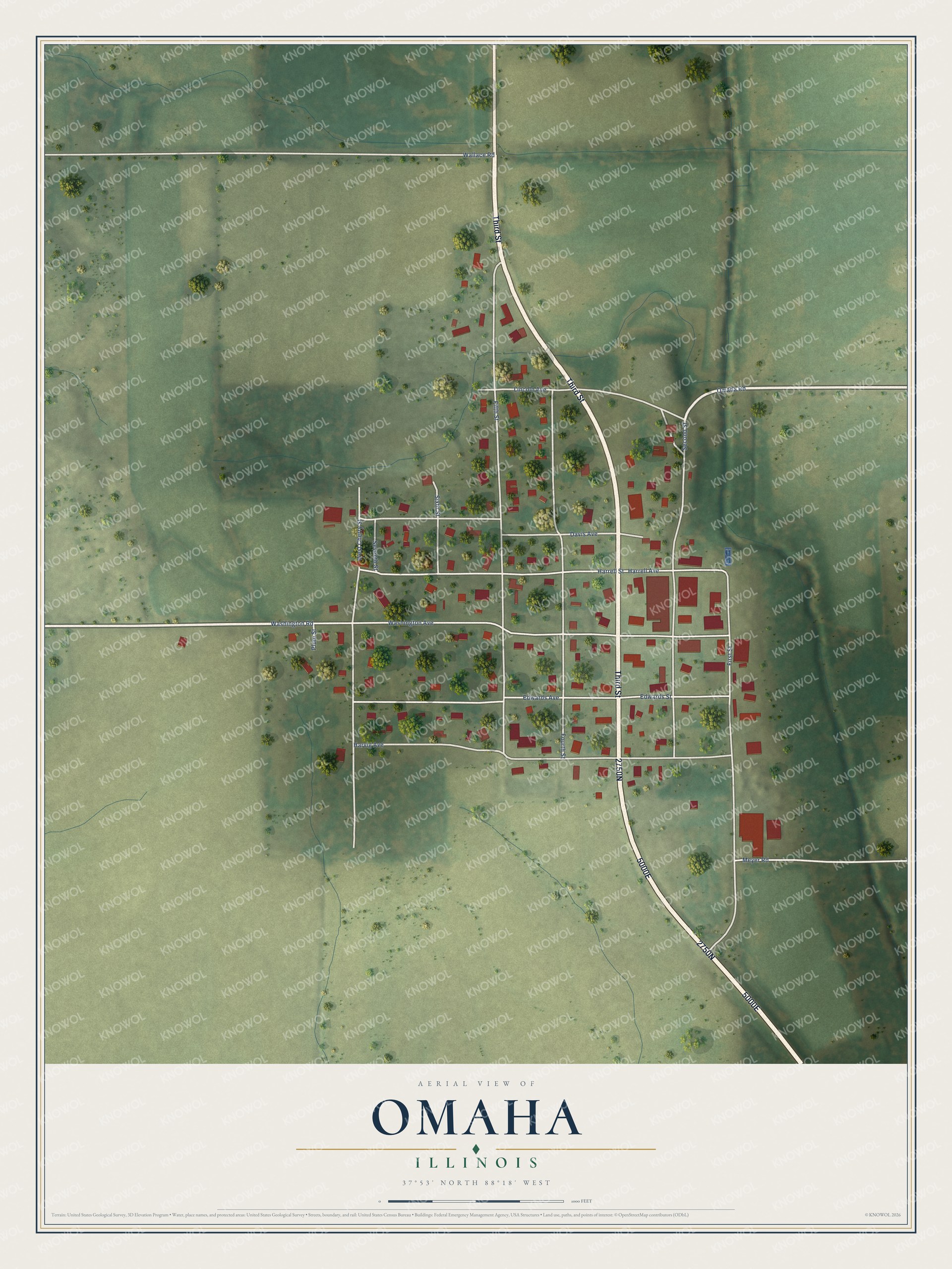 Watermarked full-map preview of Omaha, Illinois