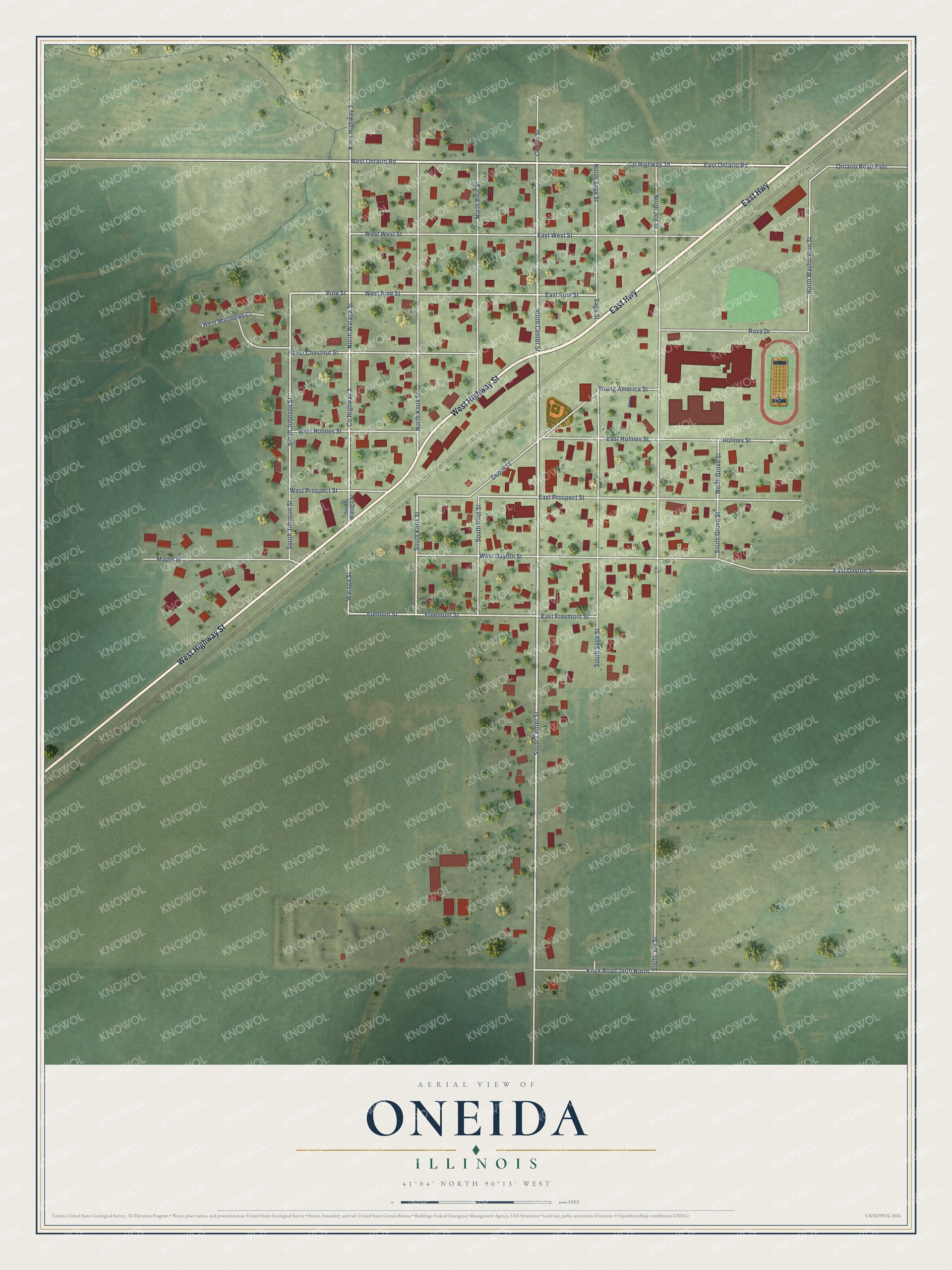 Watermarked full-map preview of Oneida, Illinois