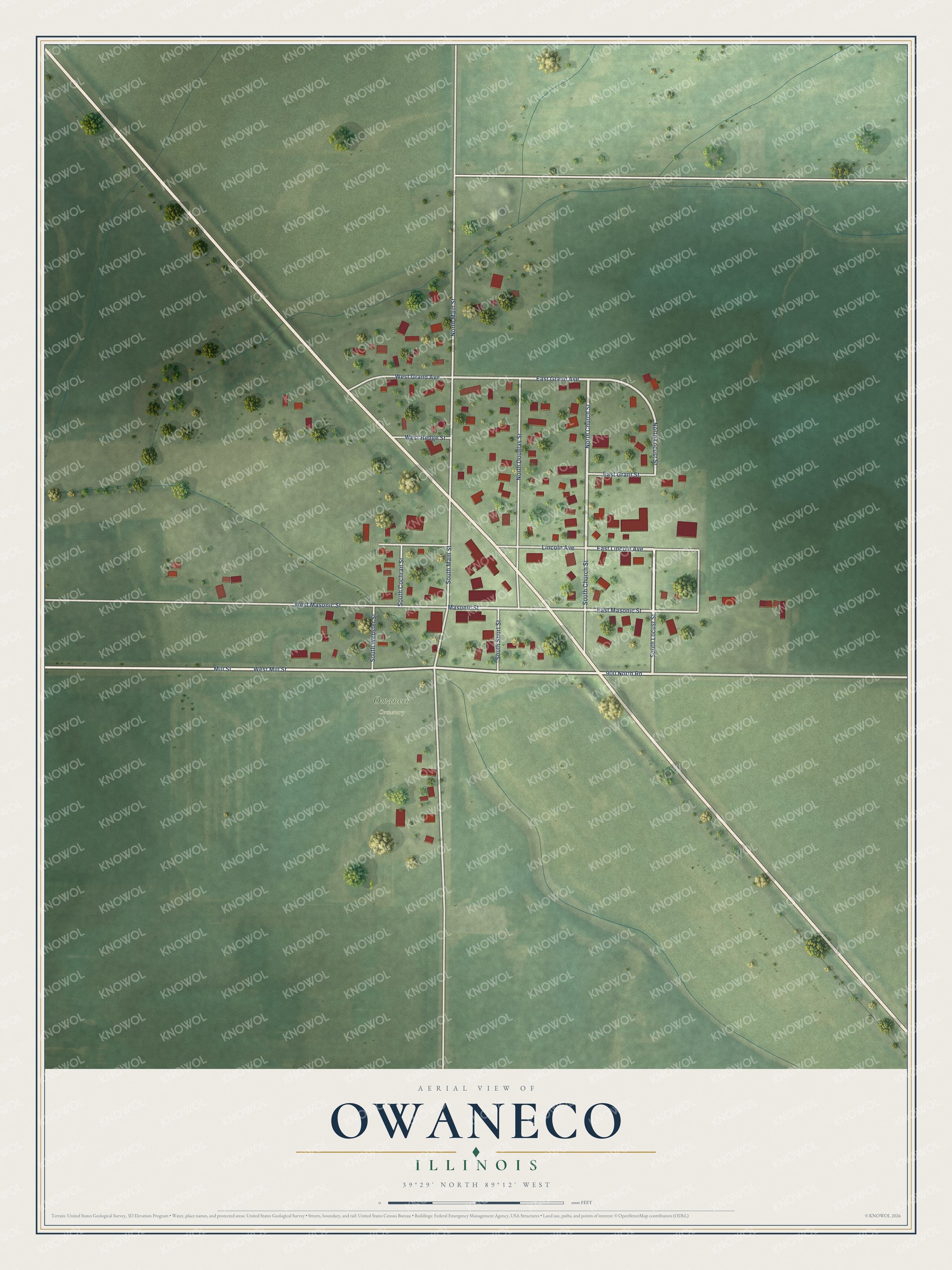 Watermarked full-map preview of Owaneco, Illinois