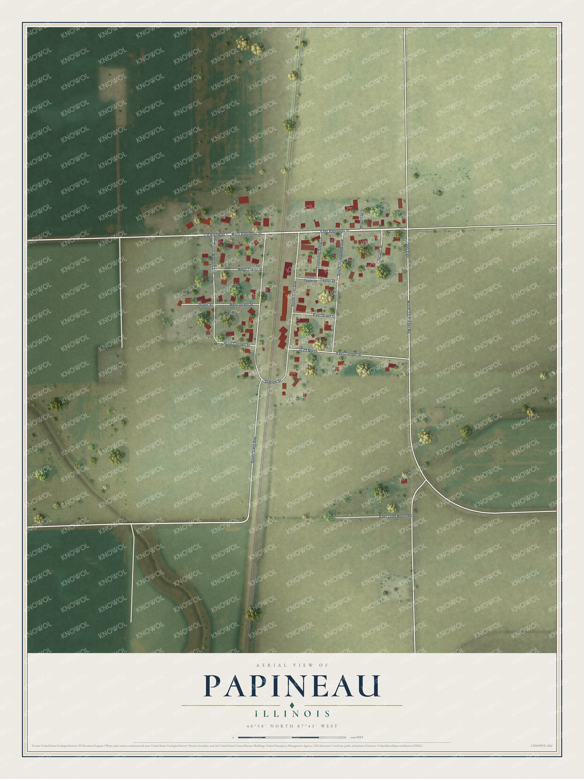 Watermarked full-map preview of Papineau, Illinois