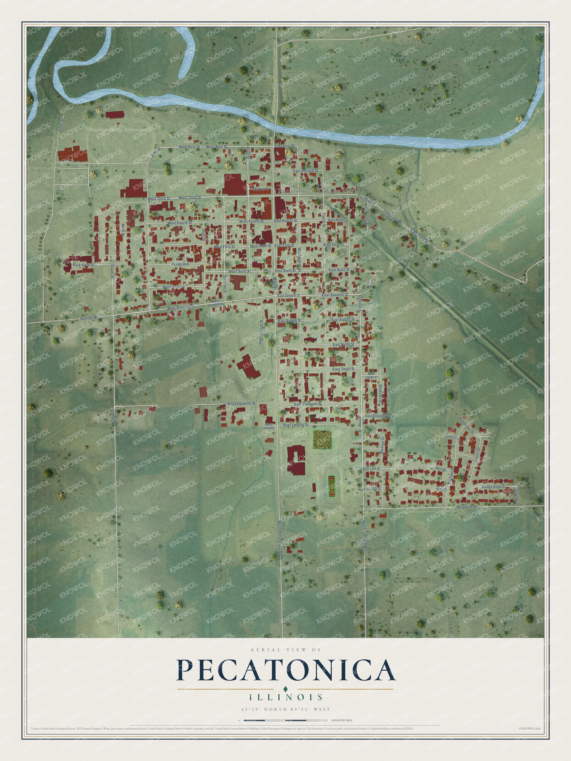 Watermarked full-map preview of Pecatonica, Illinois