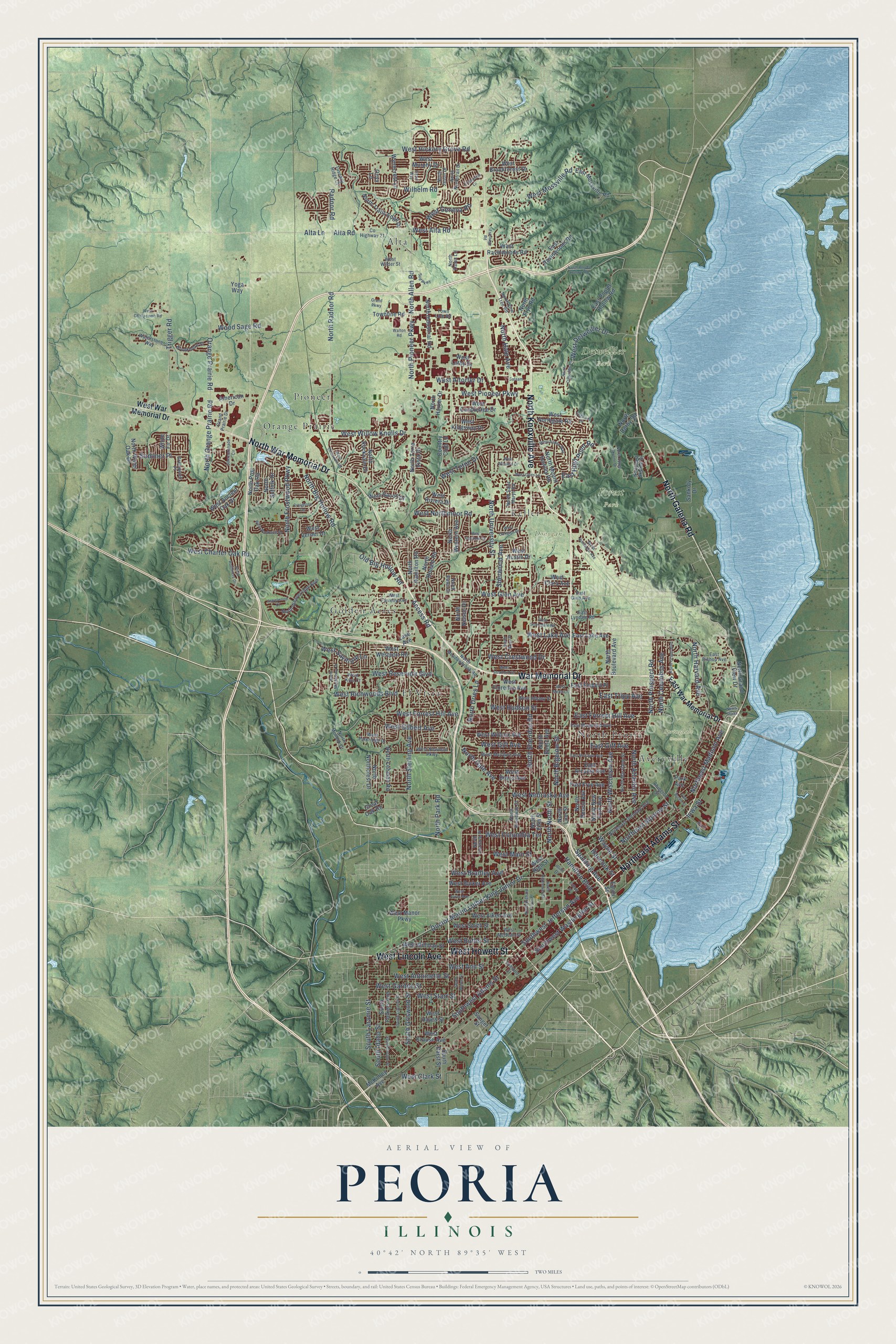 Watermarked full-map preview of Peoria, Illinois