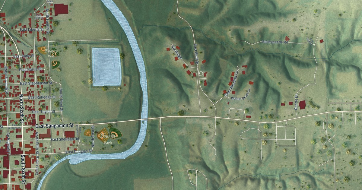 Map of Petersburg, Illinois in 2026