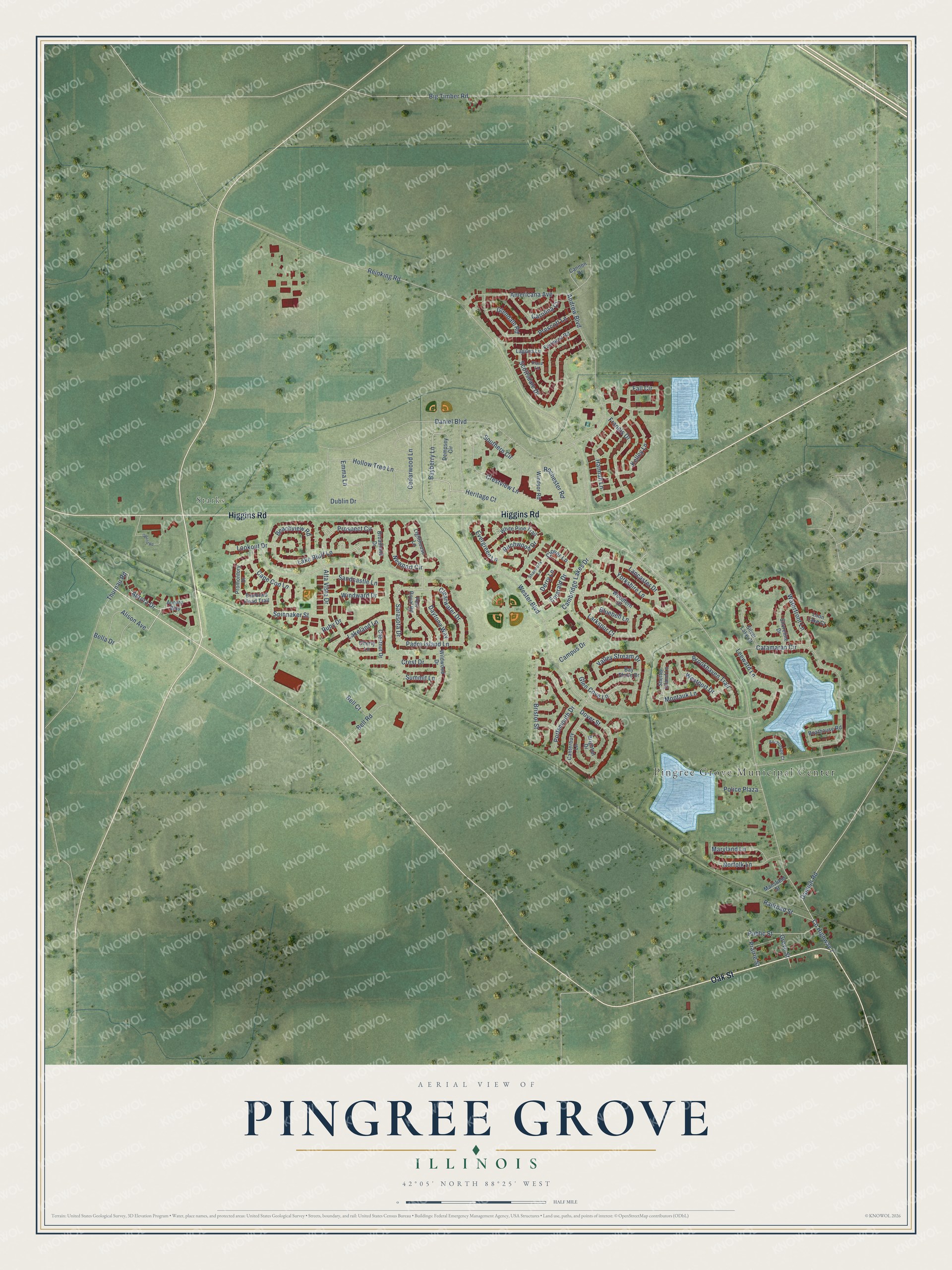 Watermarked full-map preview of Pingree Grove, Illinois