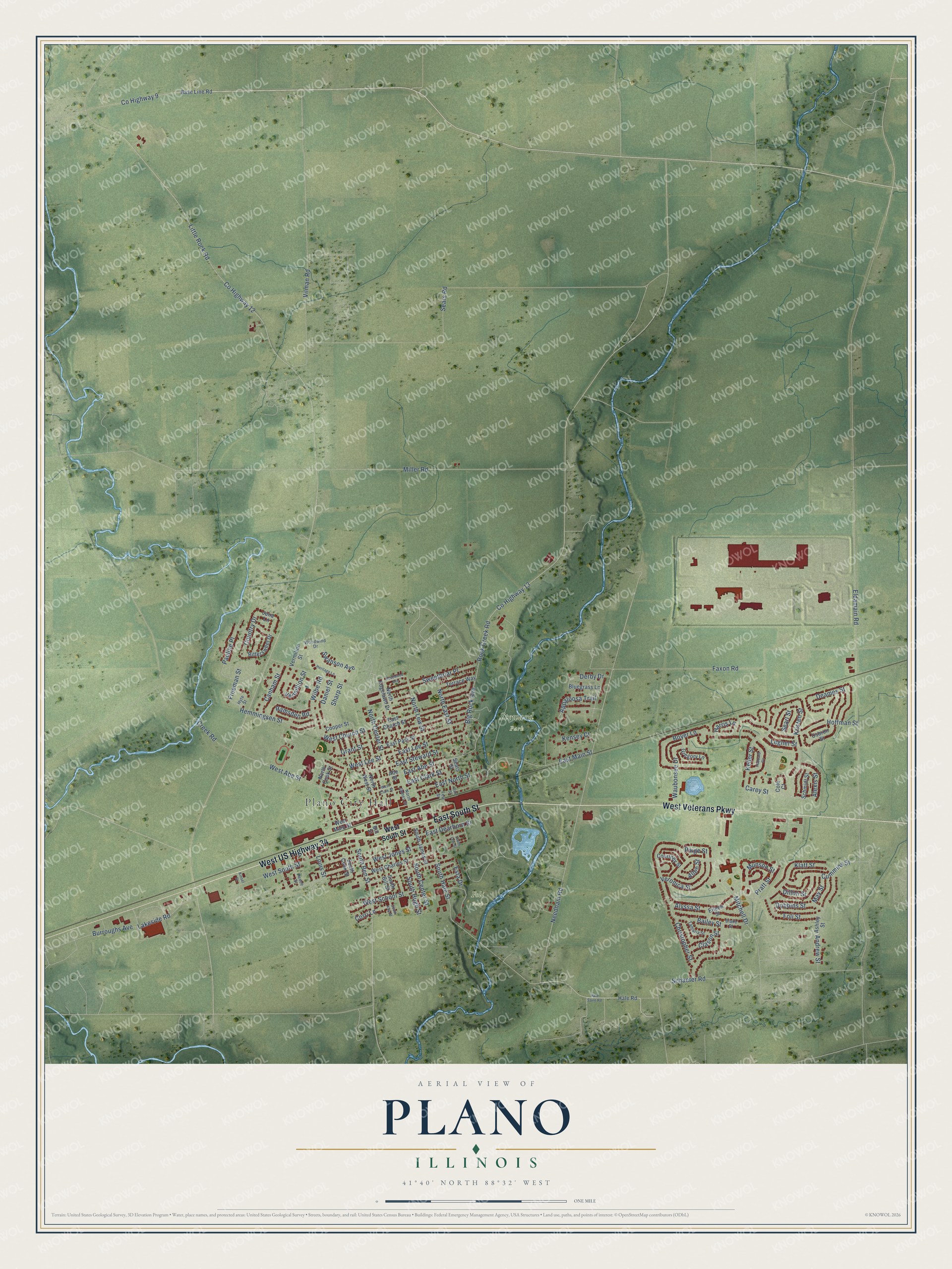 Watermarked full-map preview of Plano, Illinois