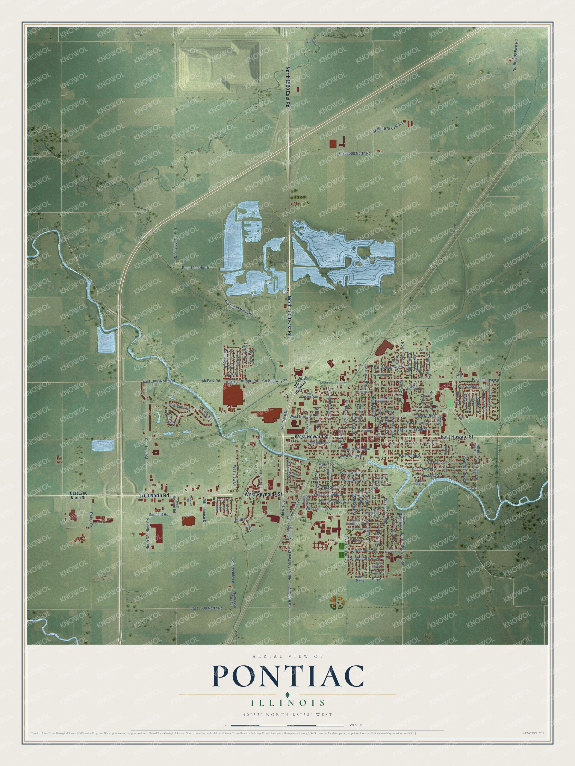 Watermarked full-map preview of Pontiac, Illinois