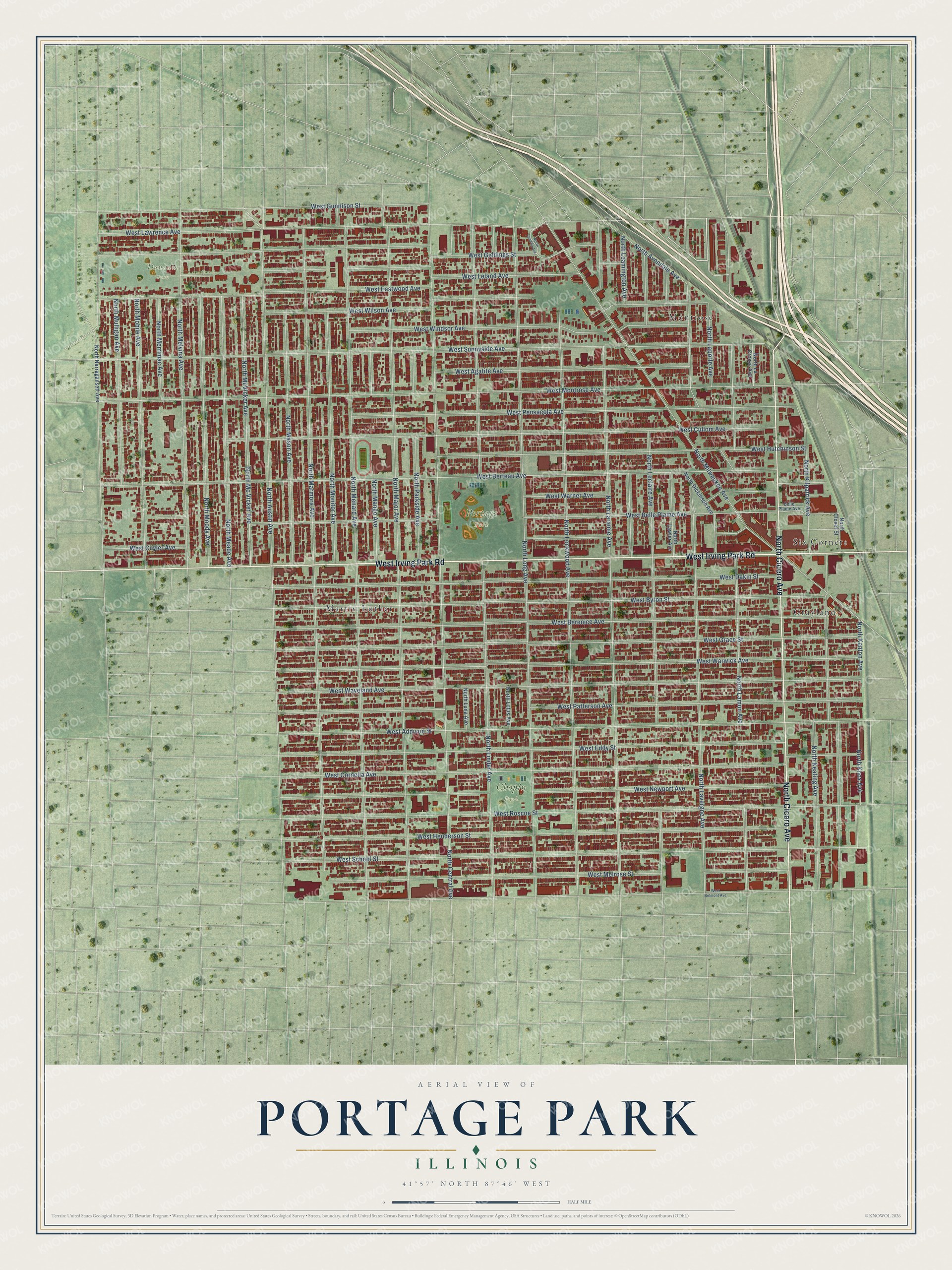 Watermarked full-map preview of Portage Park, Illinois