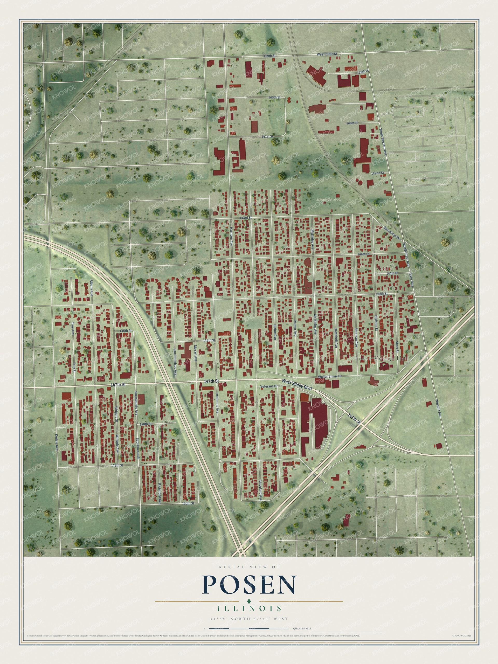 Watermarked full-map preview of Posen, Illinois