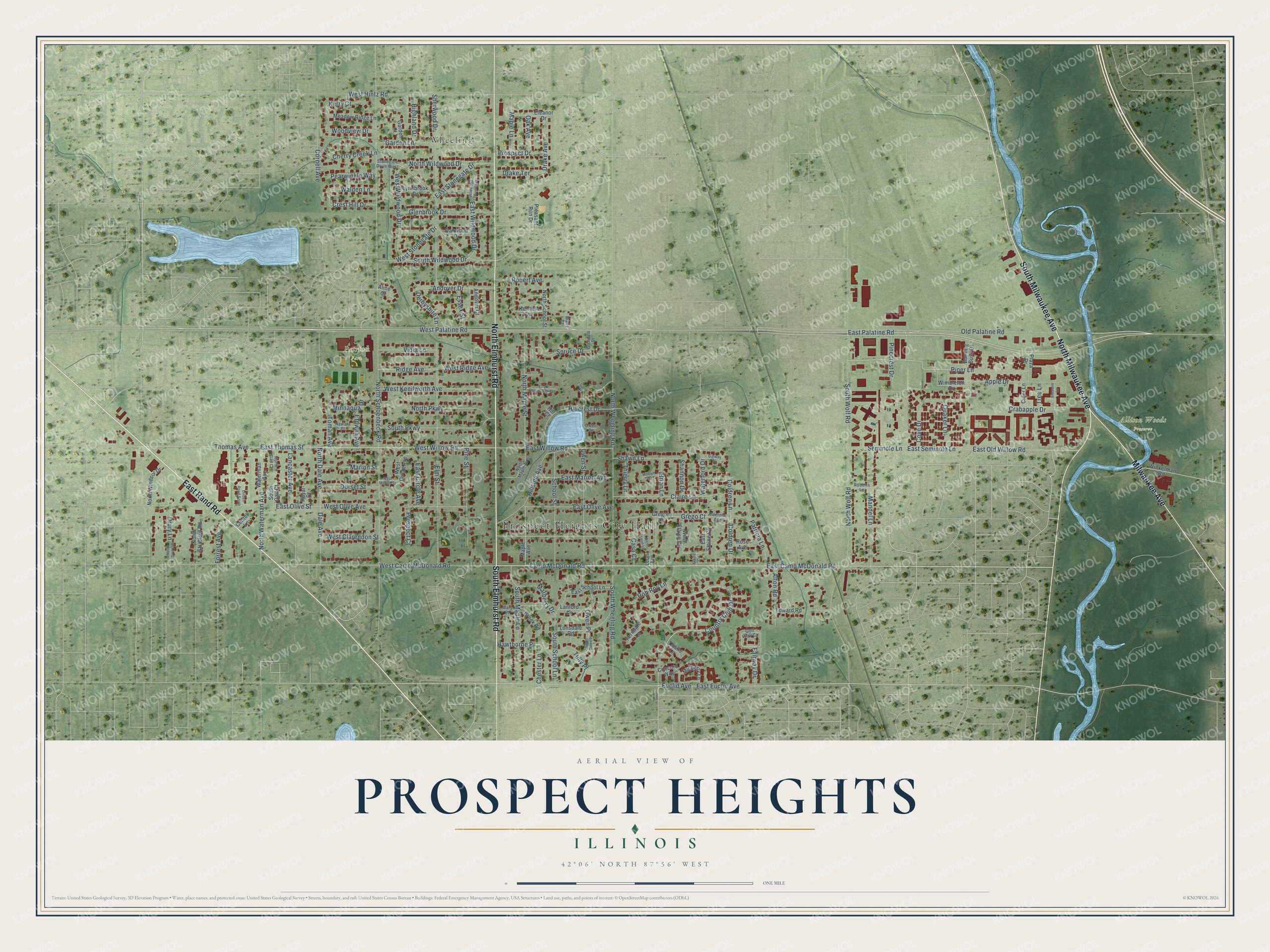Watermarked full-map preview of Prospect Heights, Illinois