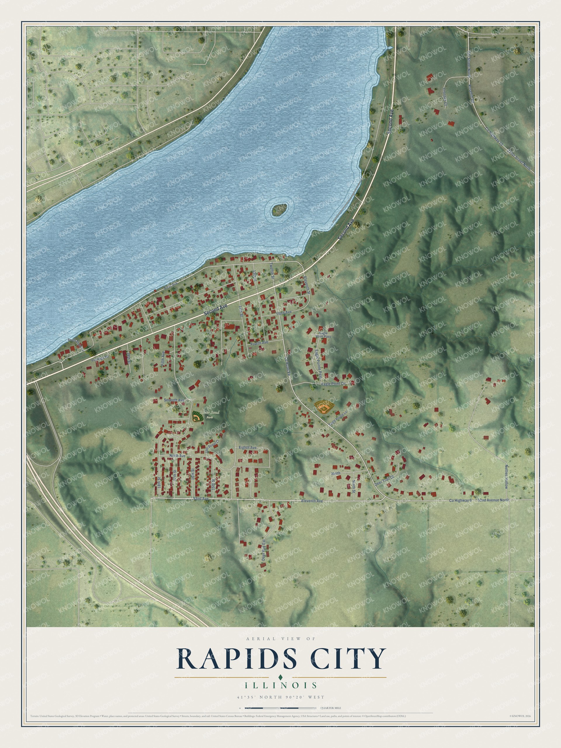 Watermarked full-map preview of Rapids City, Illinois