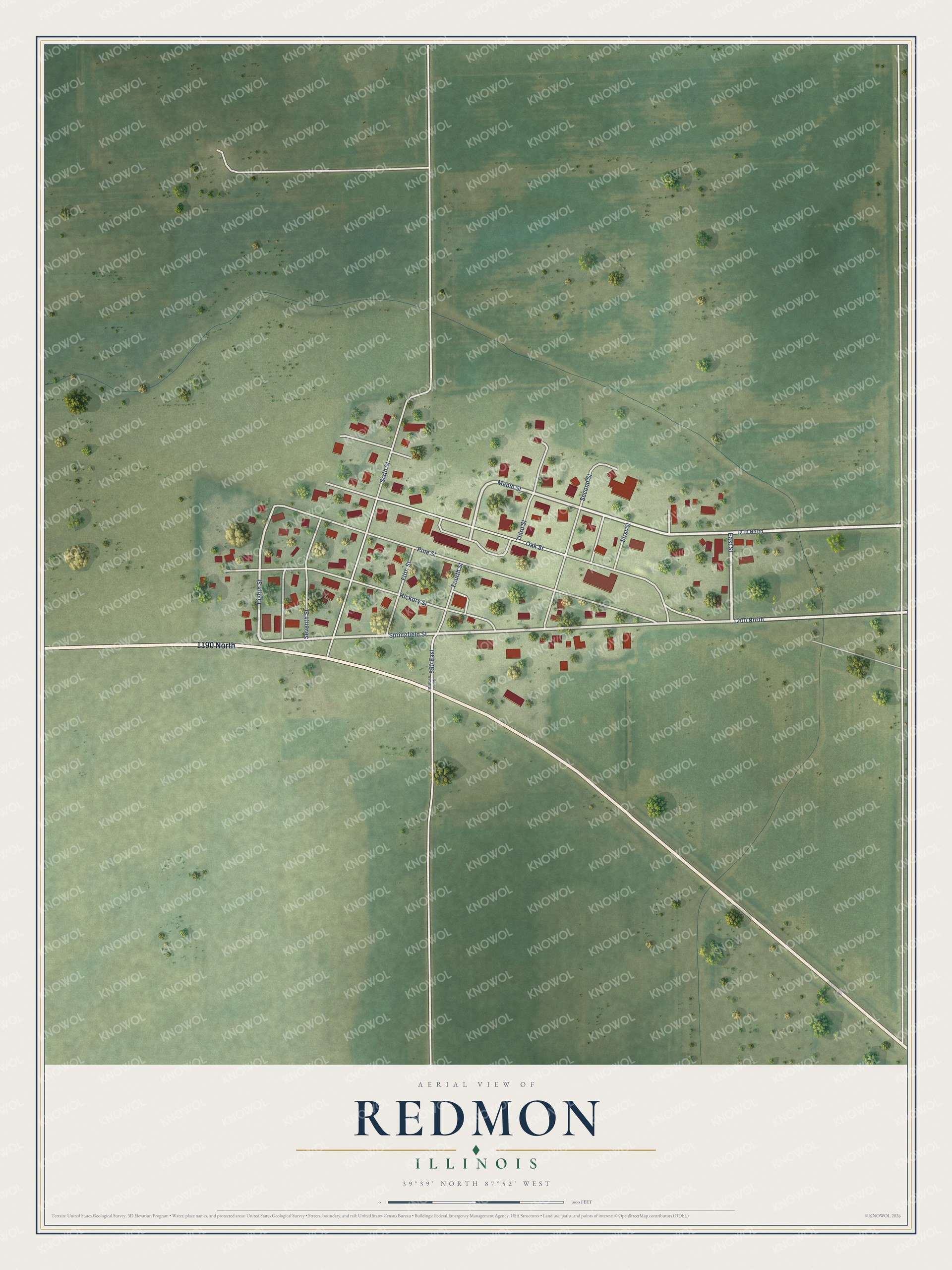 Watermarked full-map preview of Redmon, Illinois