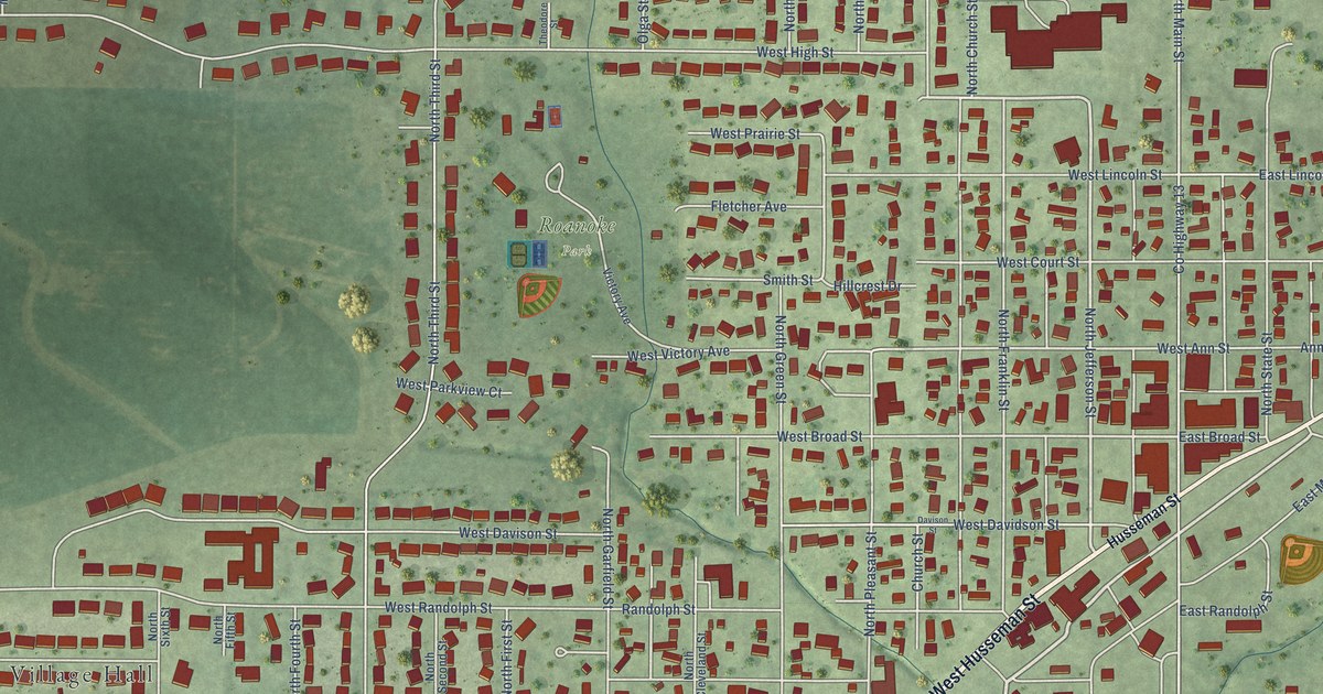 Map of Roanoke, Illinois in 2026