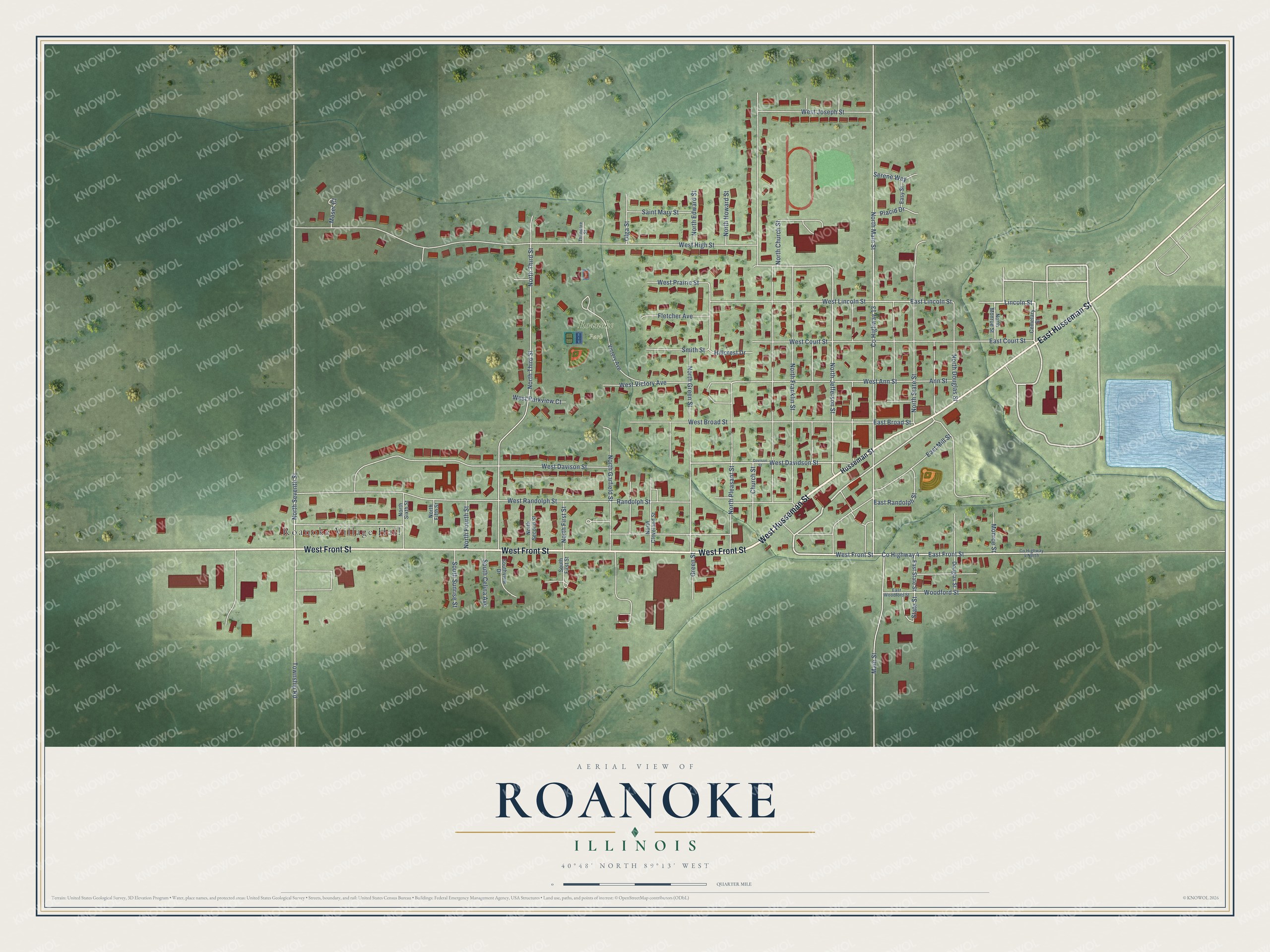 Watermarked full-map preview of Roanoke, Illinois
