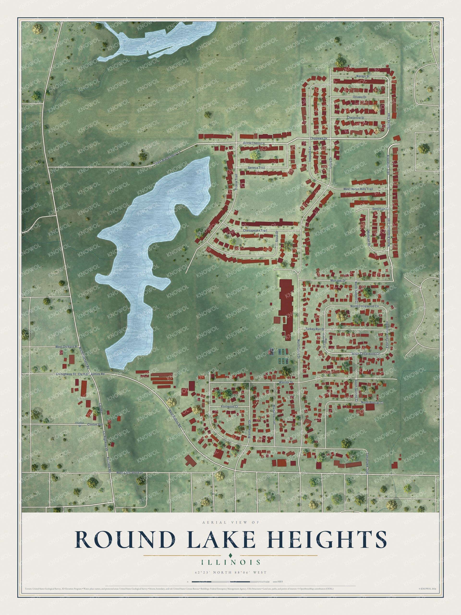 Watermarked full-map preview of Round Lake Heights, Illinois