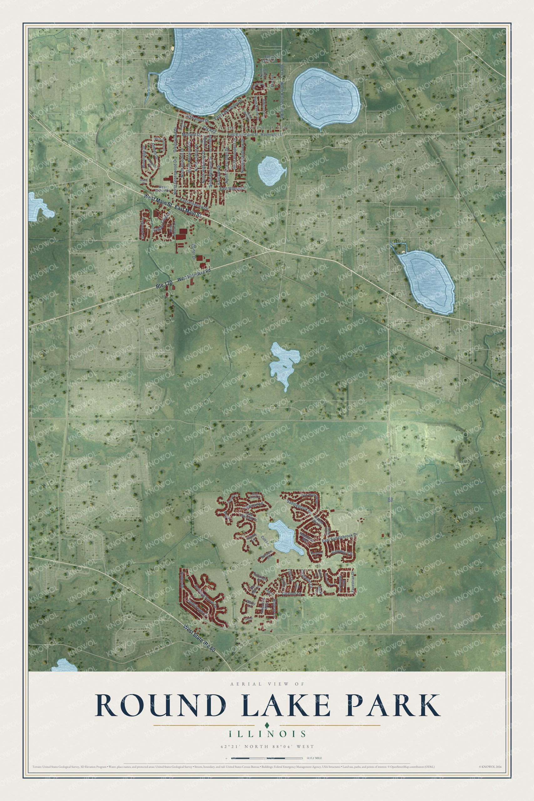 Watermarked full-map preview of Round Lake Park, Illinois